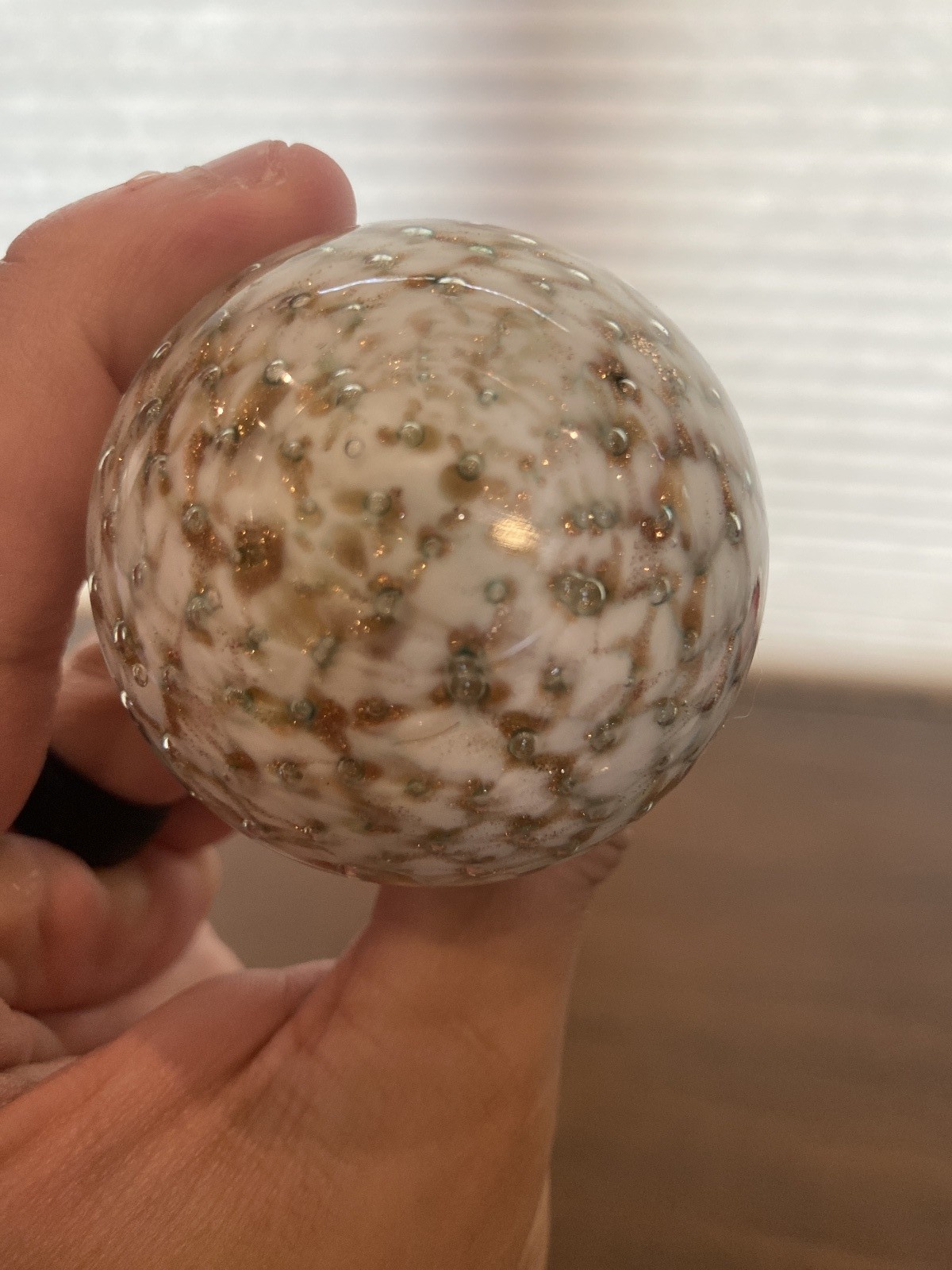 VTG MURANO White/Gold Aventurine Perfume Bottle W/STOPPER & Bubbles 7.25″H