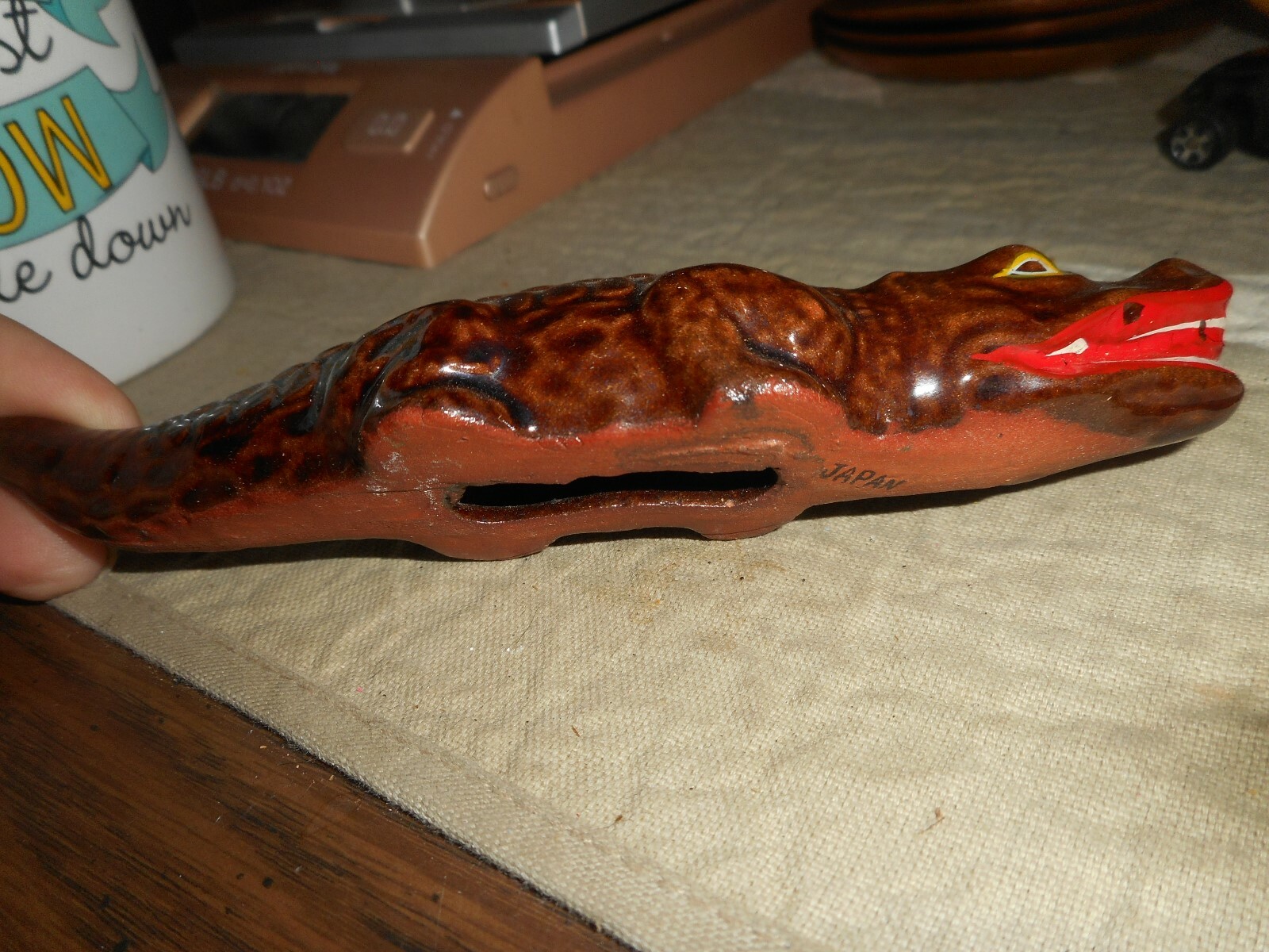 Ceramic Pottery Brown CROCODILE ALLIGATOR Hollow Figurine 6″ NO ISSUES JAPAN