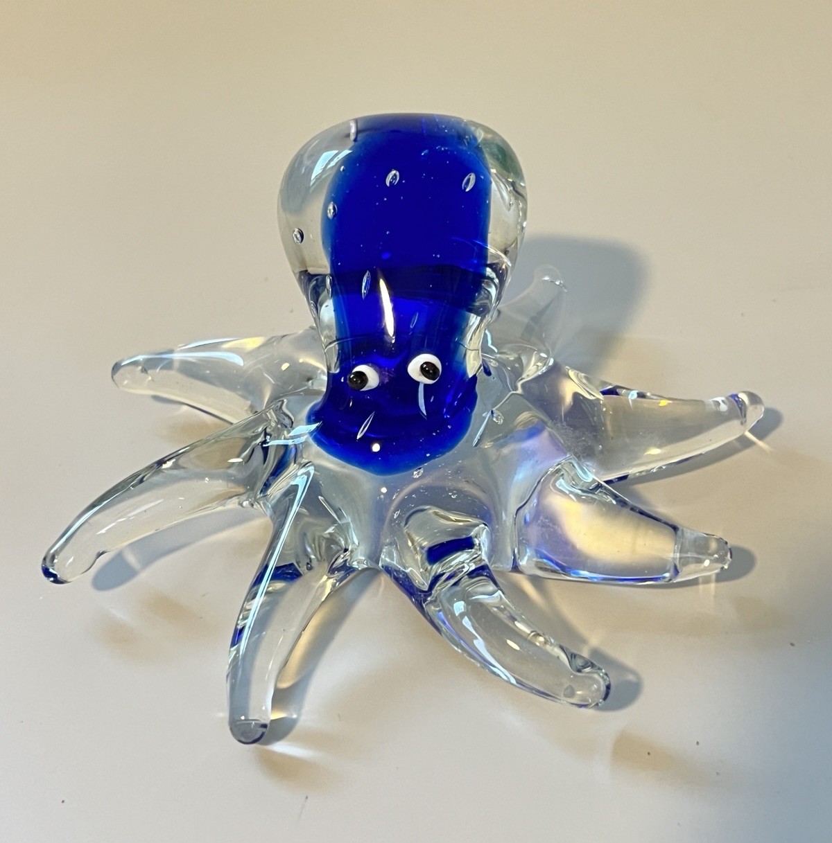 2 HAND BLOWN GLASS BLUE OCTOPUS FIGURINE SQUID ART PAPERWEIGHT COLLECTIBLE