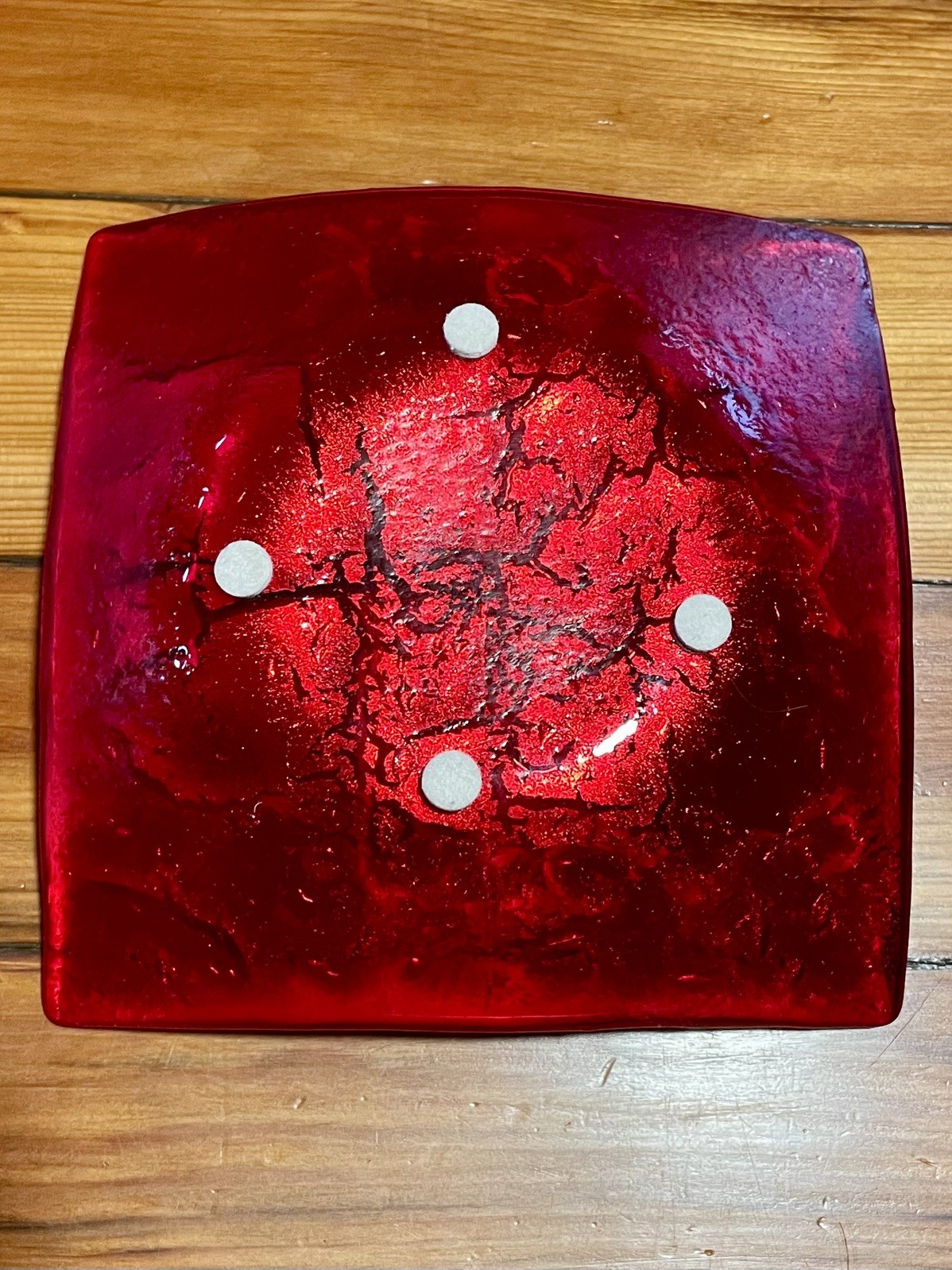 Murano-like Venice Gold & Red Tone Square Glass Tray Curved Corners Italy?