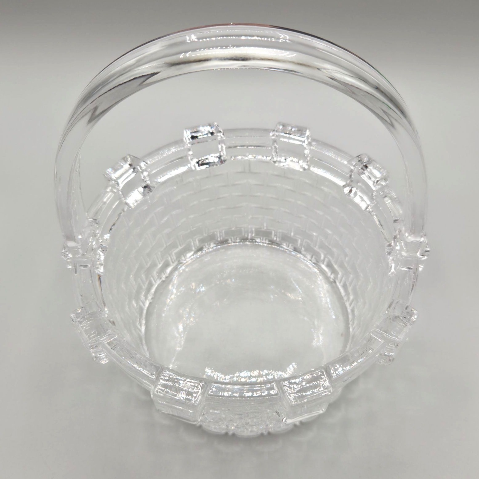 Basketweave Clear Glass Basket With Handle Candy Dish Vintage Inspired Look