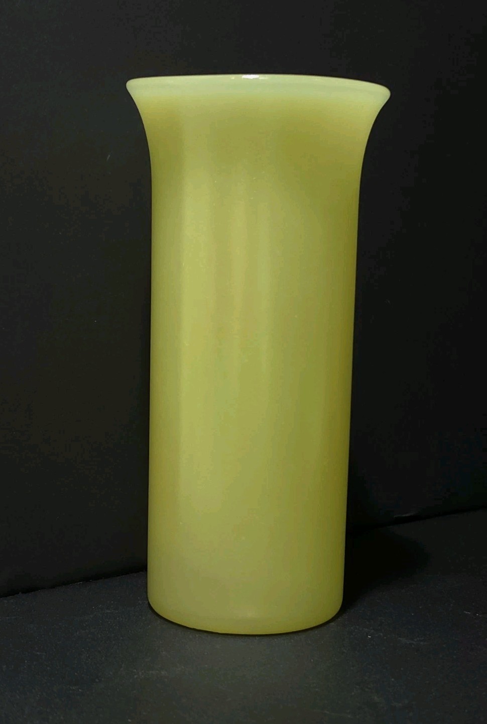 Vintage Vaseline Uranium Canary Glass Stretch Trumpet Vase 8.25″ UV Reactive