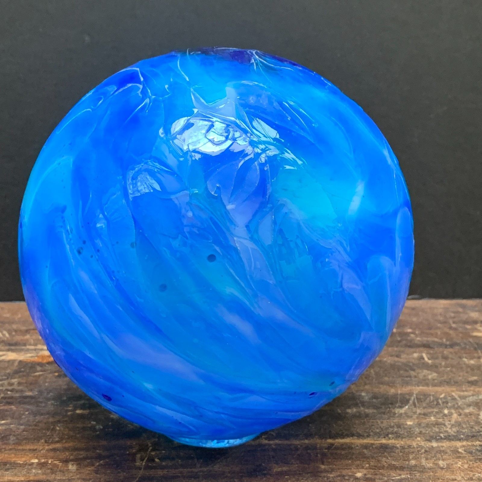 Pyromania Oregon Float Blue/Purple Art Glass Studio Ball Orb Sphere 5.5″ Signed