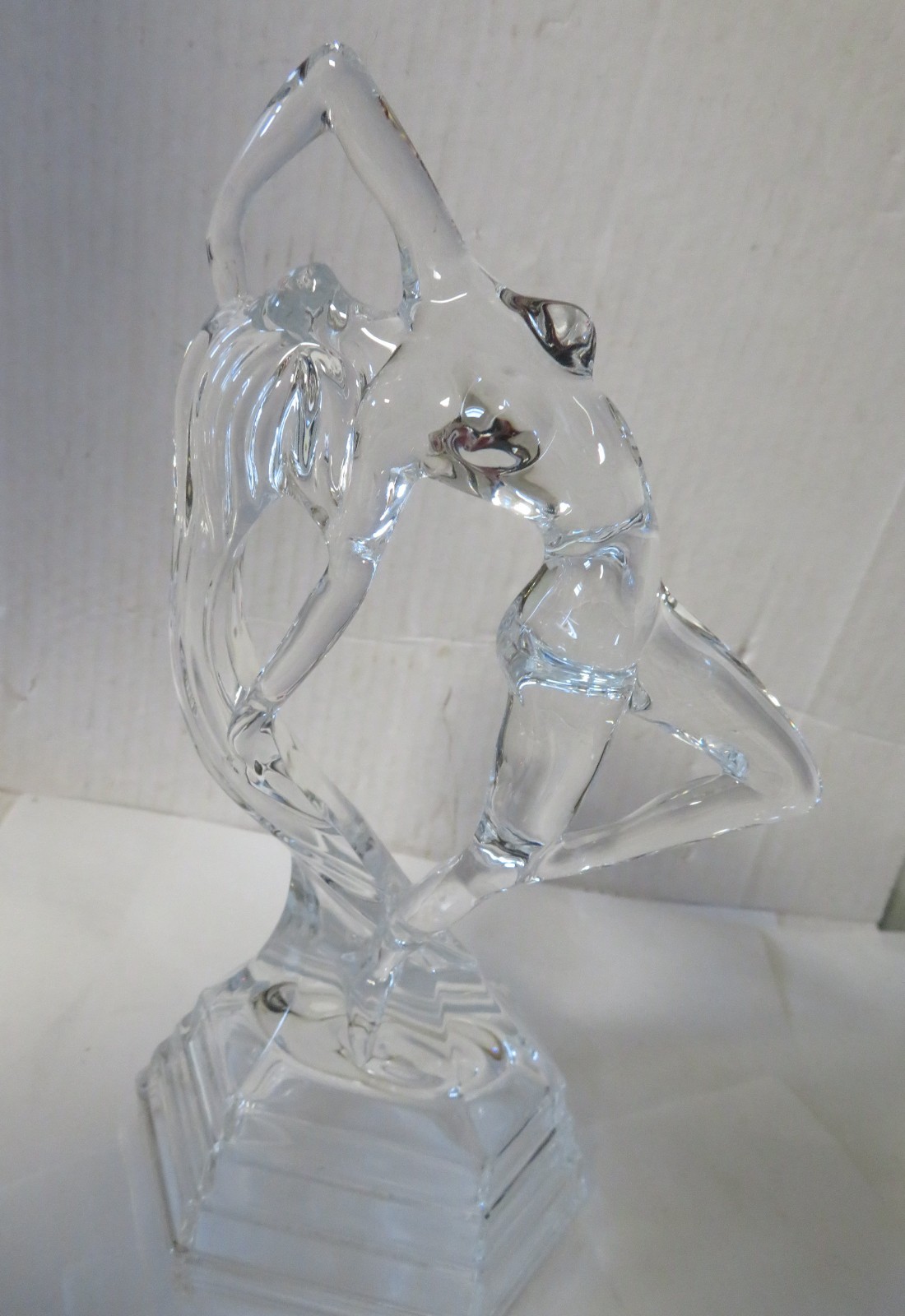 Art Deco Style Clear Glass Nude Dancer Figurine Sculpture Stepped Base Female