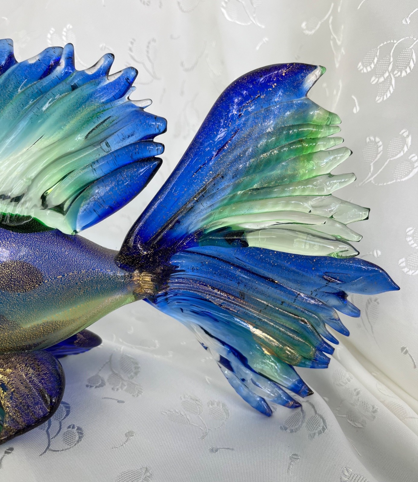 Vintage Murano Italy Gold Swirl Beta Fish 9 1/4″x 6″ Original Foil Tag Stunning!