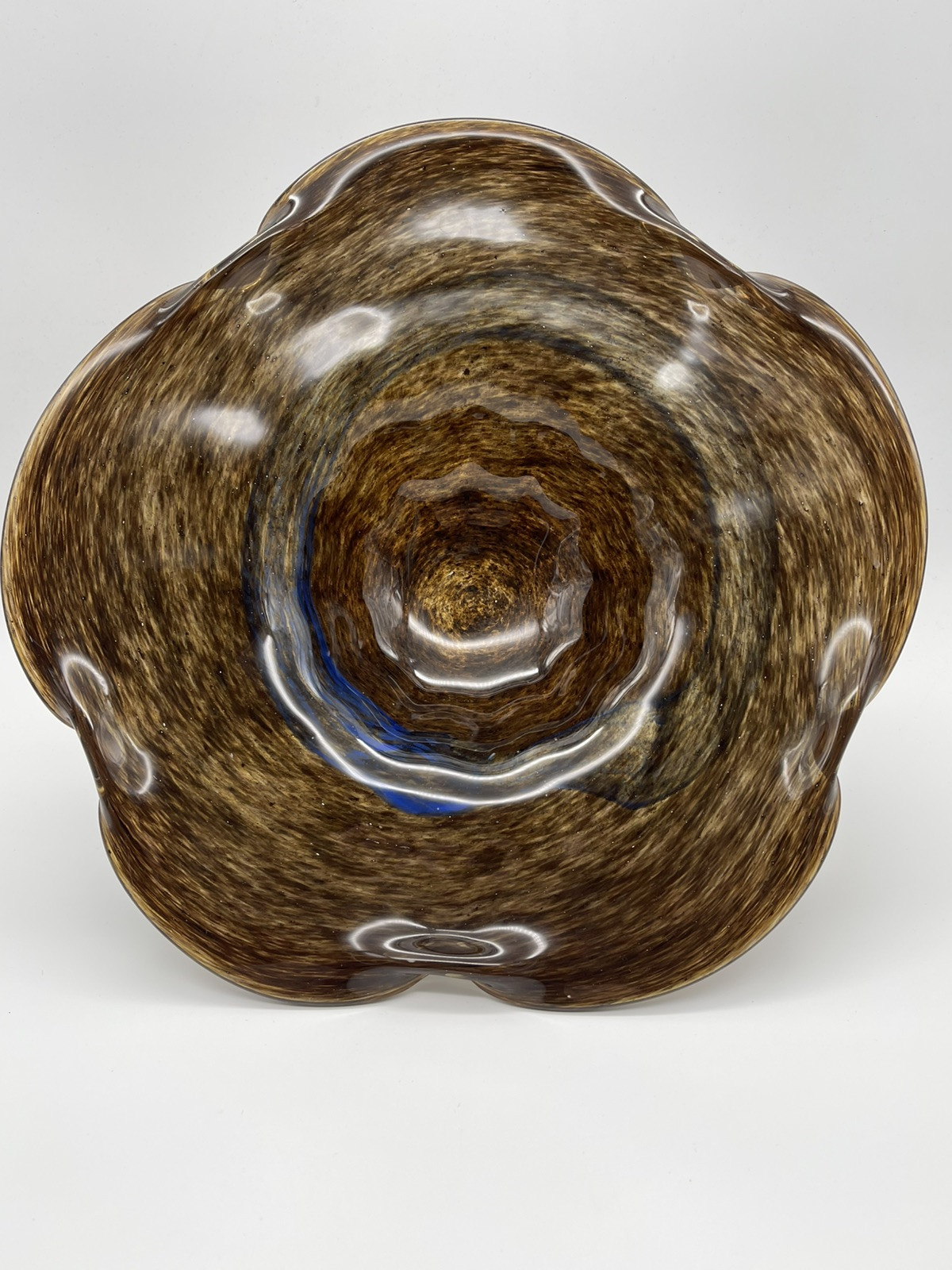 Vintage Murano Art Glass Bowl Footed Handcrafted Vase Brown RARE 11.5″ Round
