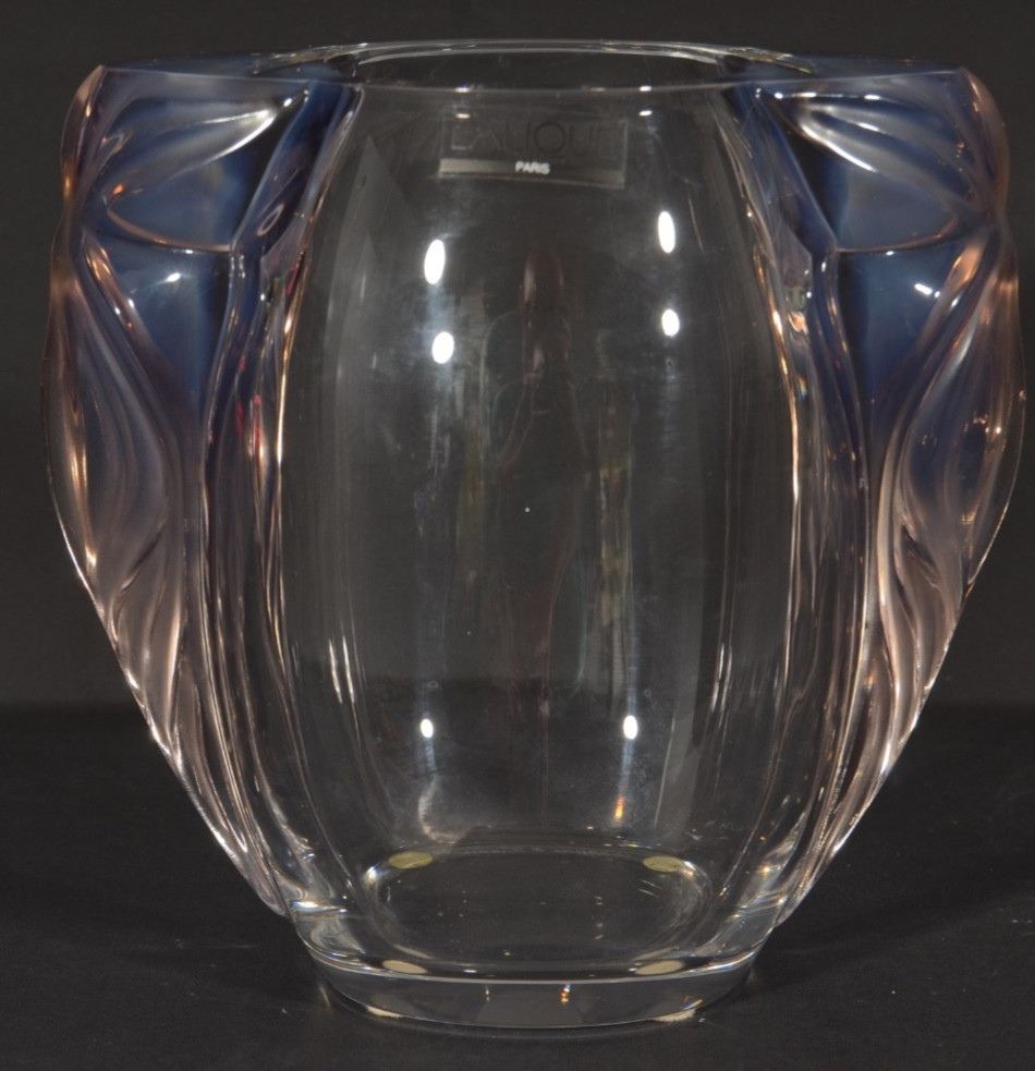 Lalique France Signed Crystal Clematites Vase Mint Condition W/ Box