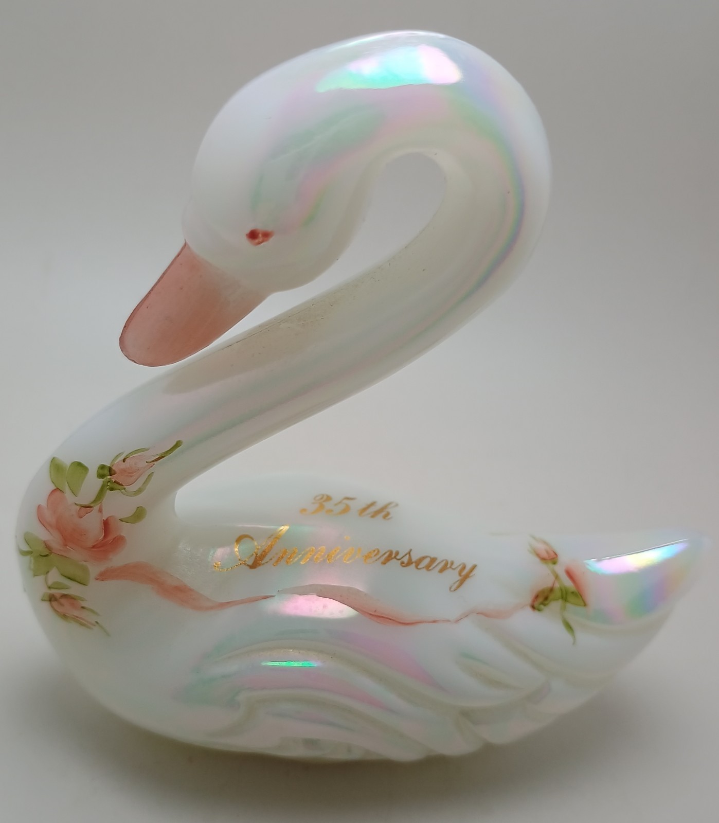 35th Anniversary FENTON Milk Carnival Swan Goose 4″ Long 4.25″ Tall