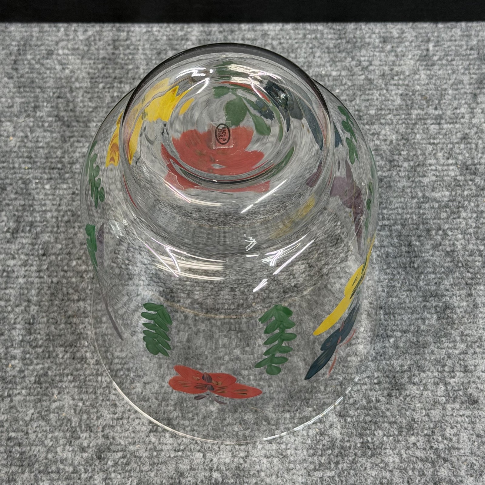 Hand Blown Glass Pillar Candle Holder 7″ Butterfly Handpainted Hurricane Style
