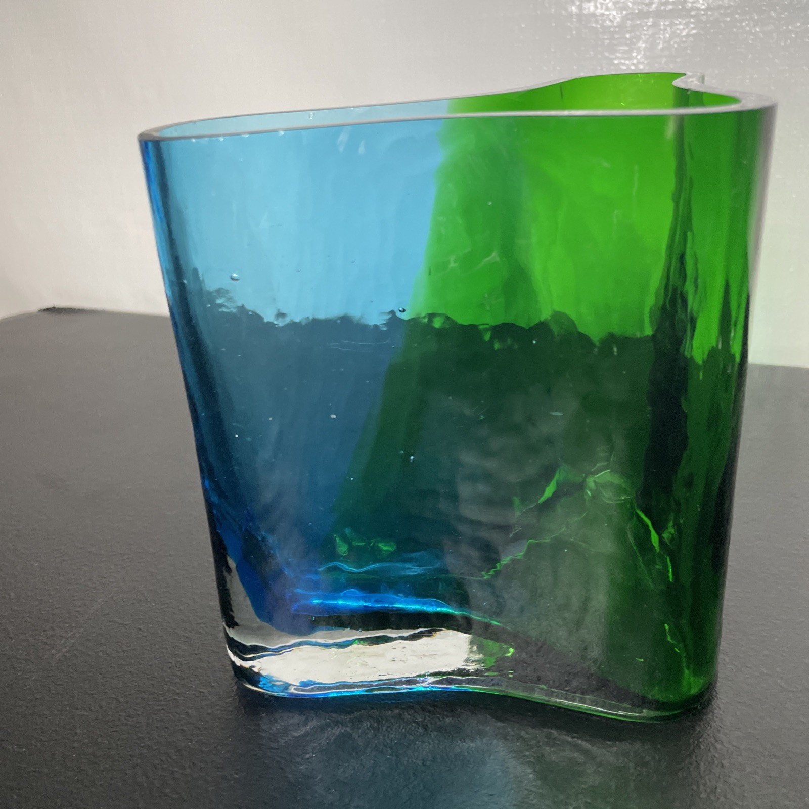 Southern Living Green Clear and Blue Art Glass Vase And Ash Tray Set Of 2