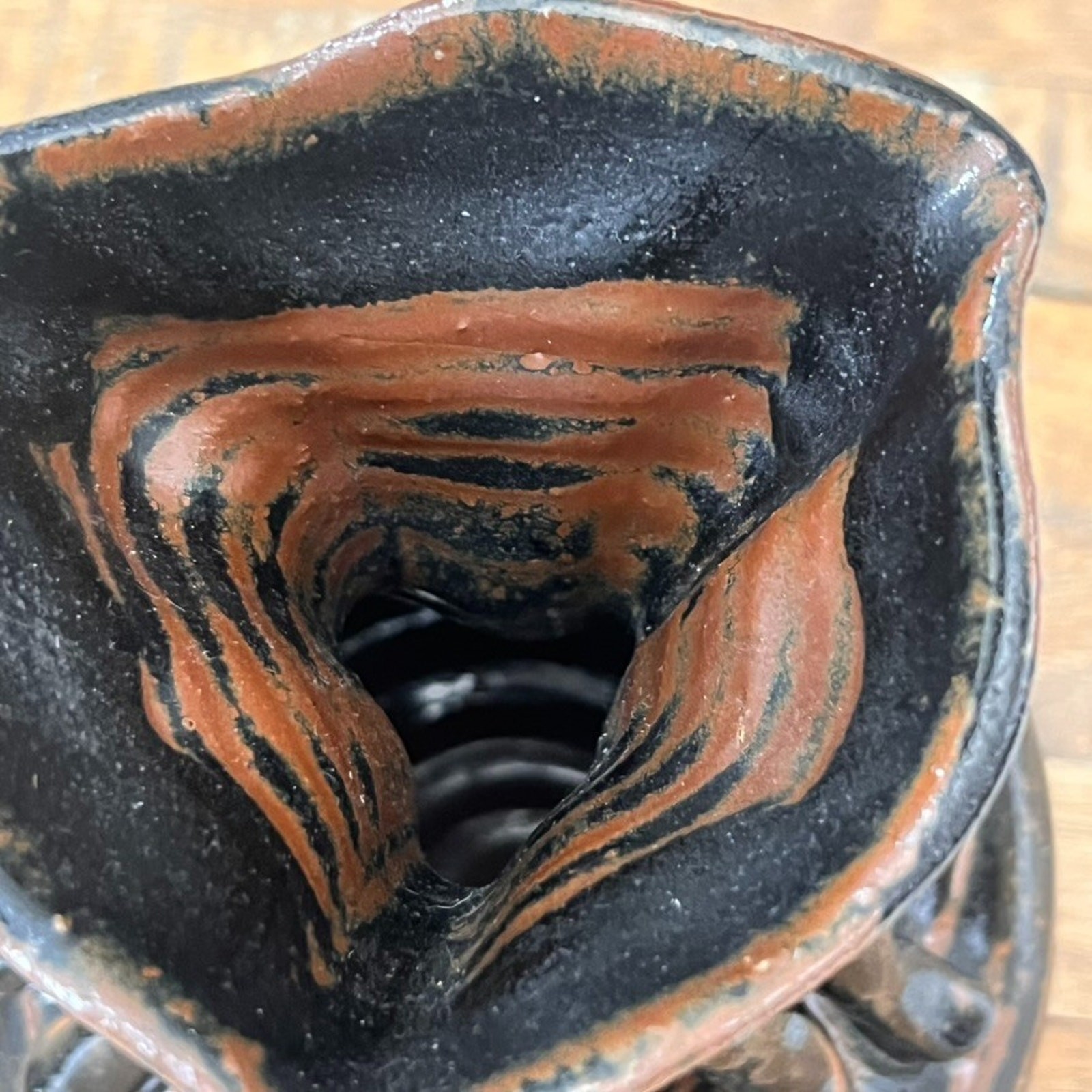 Studio Art Pottery Vase 9.5″ Abstract Black Brown Glazed Modernist Brutalist