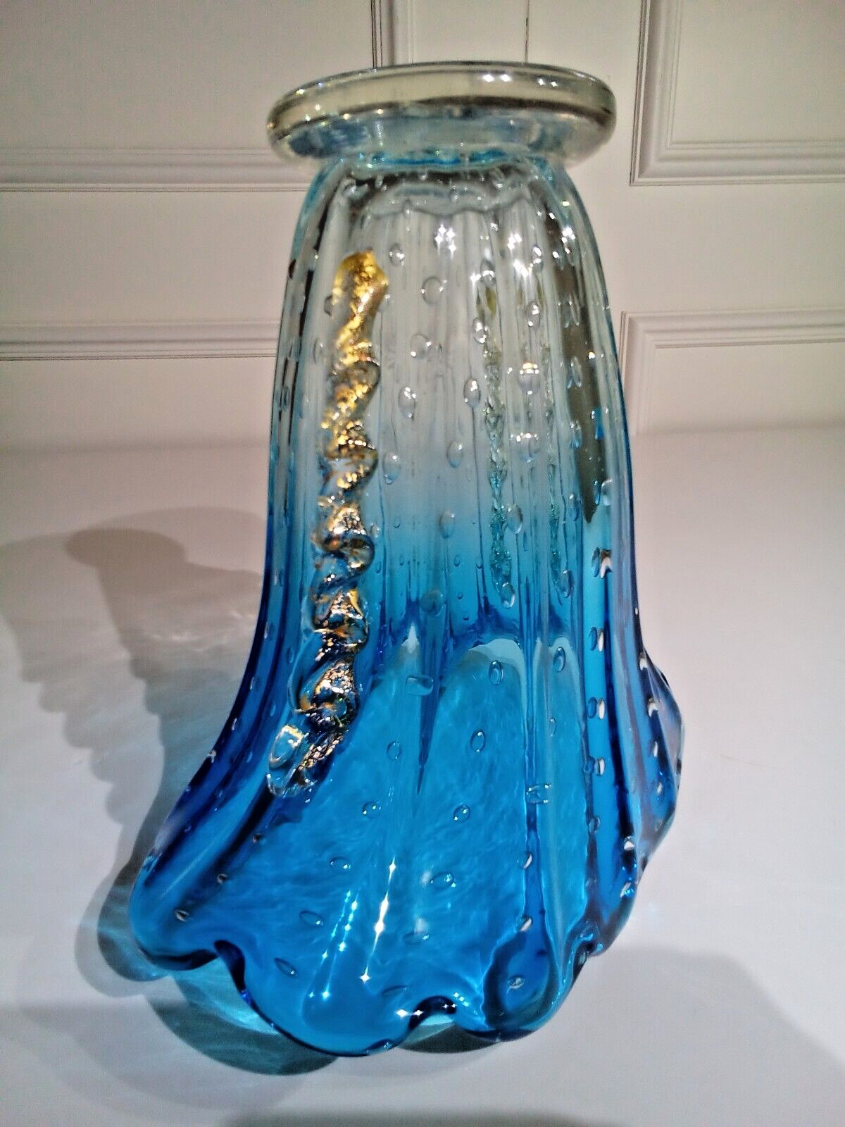 Barovier Toso Murano Large Controlled Bubble Bullicante Hand Blown Glass Vase