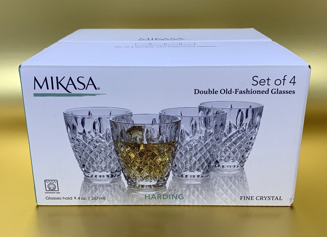 Set Of (4) Mikasa Fine Crystal Double Old-Fashioned Glasses Harding New In Box