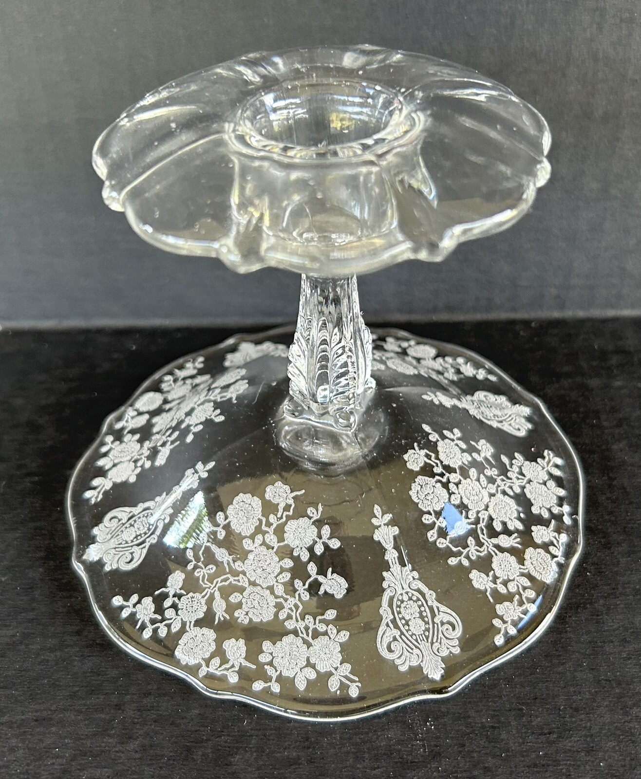 Cambridge Glass Candlesticks Rose Point Etched Set of 2 Art Nouveau