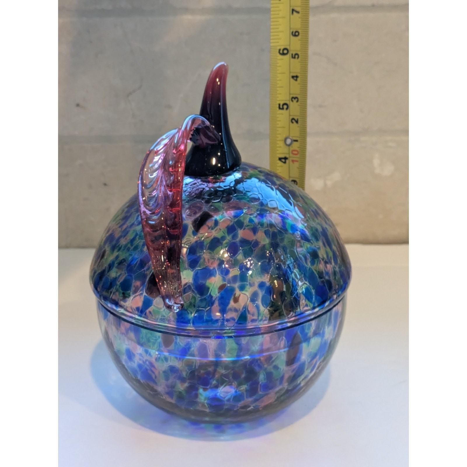 VTG Design Guild Czech Art Glass Candy Dish Apple Shape Iridescent Lid Bowl Rare
