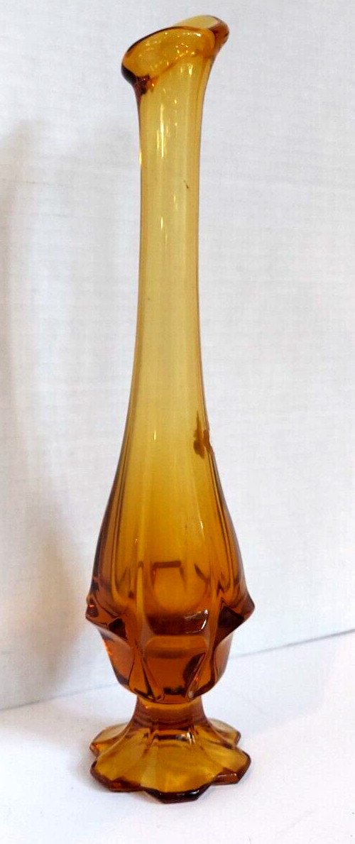 Vintage MCM Fenton valencia swung Glass Vase 11.5” Amber Color