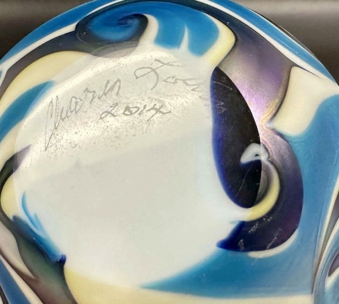 2014 Charles Lotton Signed & Dated Art Glass Perfume Bottle Vase Multi Swirl