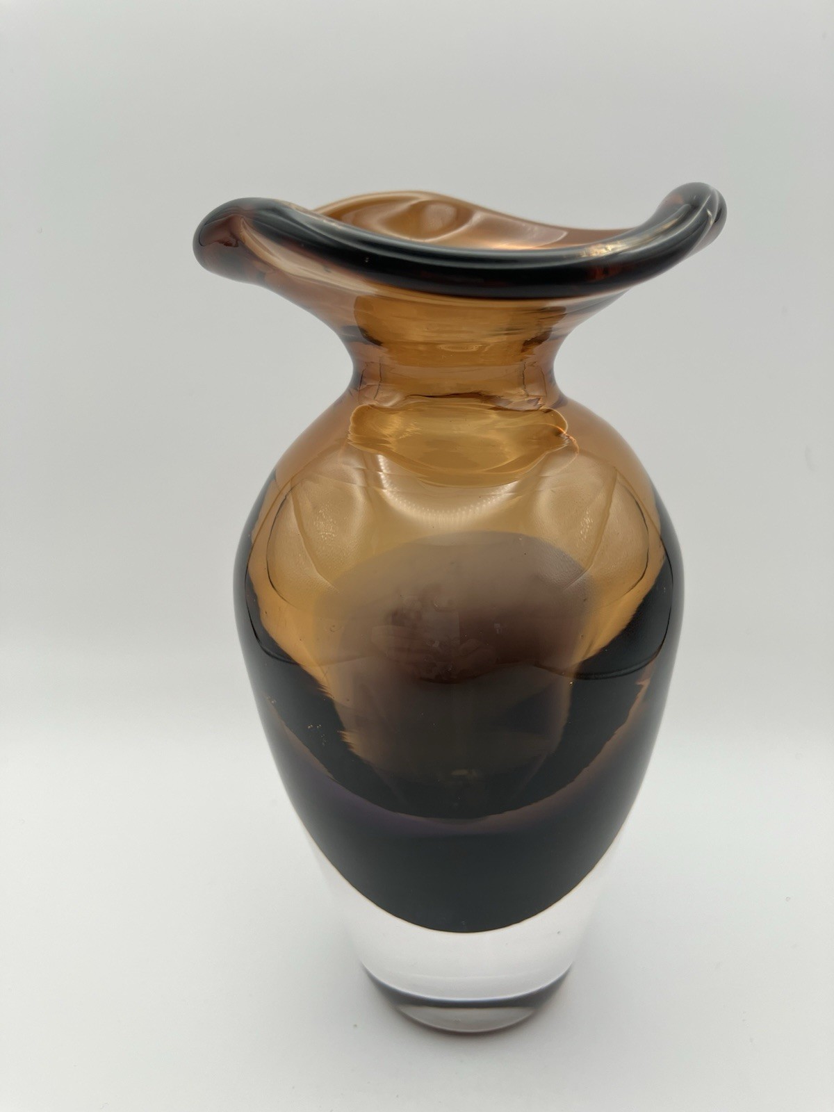 MCM Summerso Hand Blown Fine Art Small Glass Vase Amber Fades To Amethyst 5”