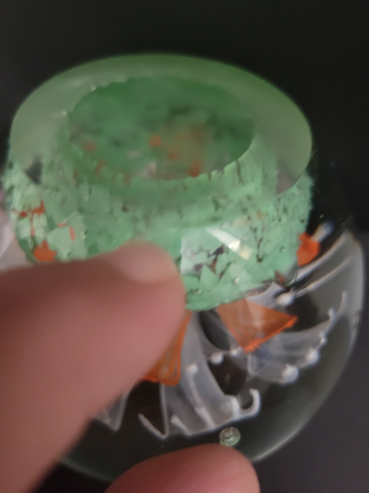 Orange And White Flower Controlled Bubble Fireworks Art Glass Paperweight 2lb5oz