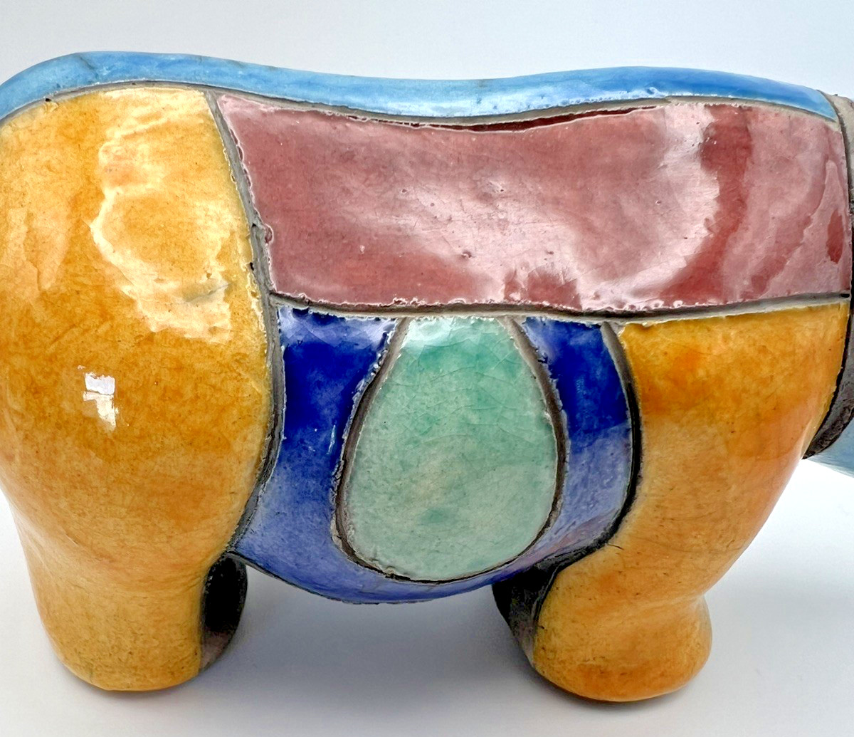 Raku Rhinoceros Figurine, Fenix Pottery, South Africa, Vintage, Handmade