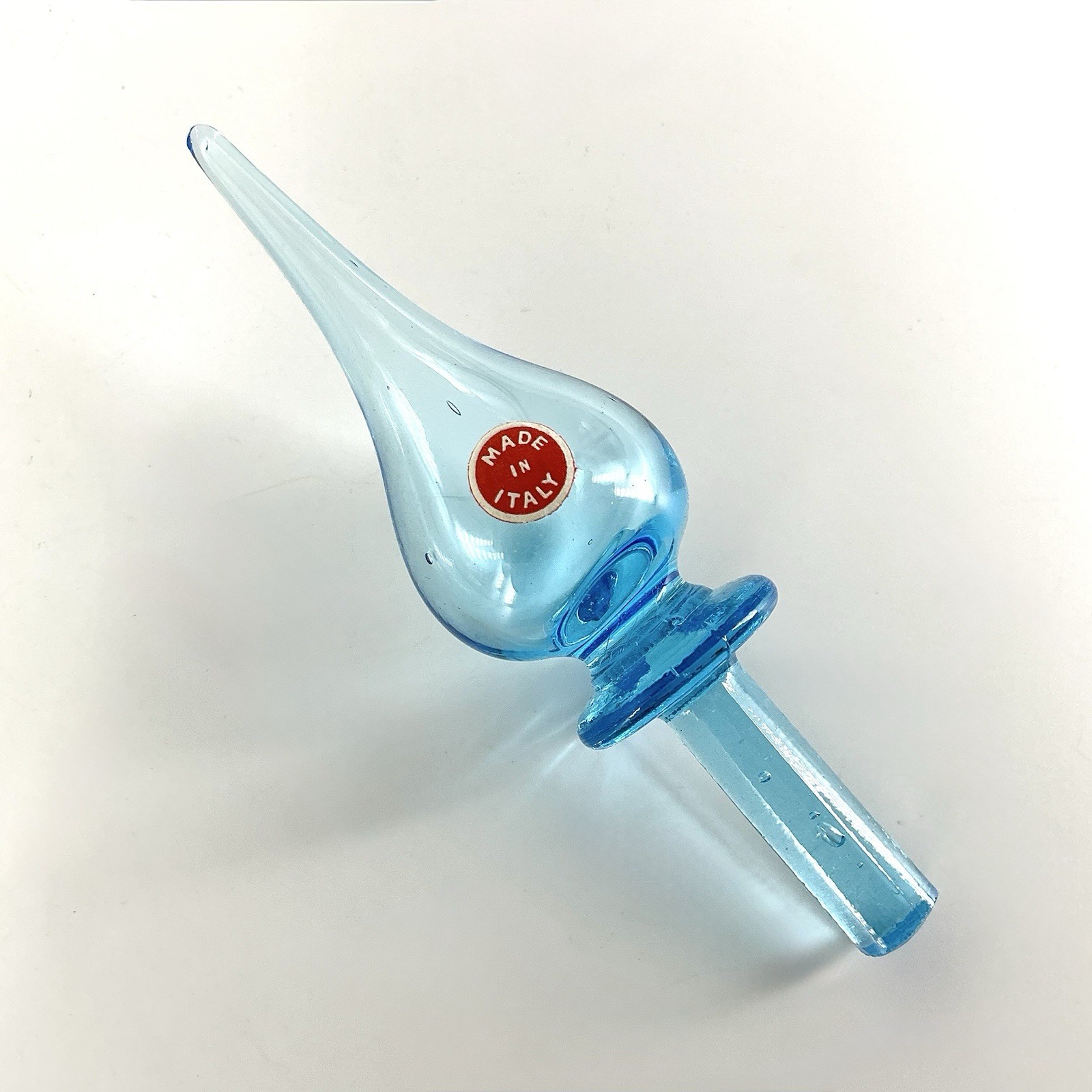 Vintage Empoli Bottle Decanter Stopper Blue Glass Original Sticker 5 1/4” Italy