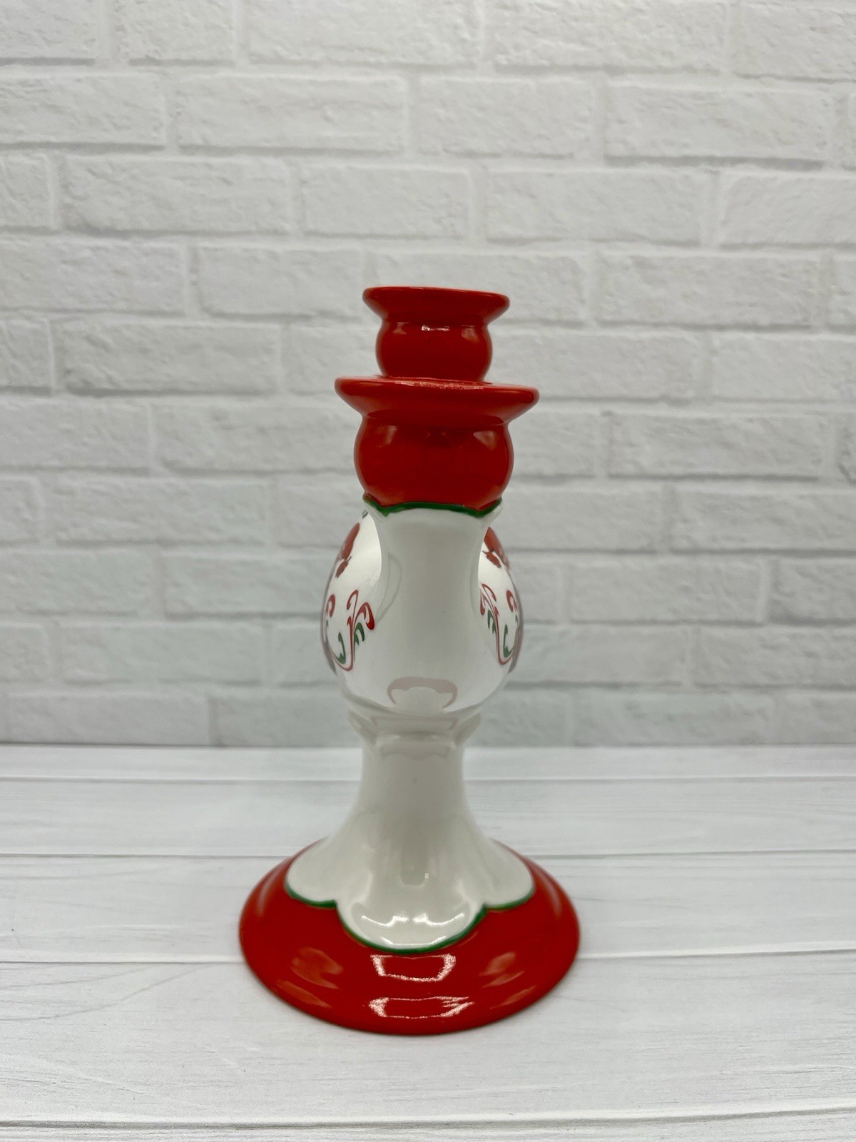 Christsholm Porcelain Gnome Candelabra Christmas Red White Green Japan 8 1/2 in