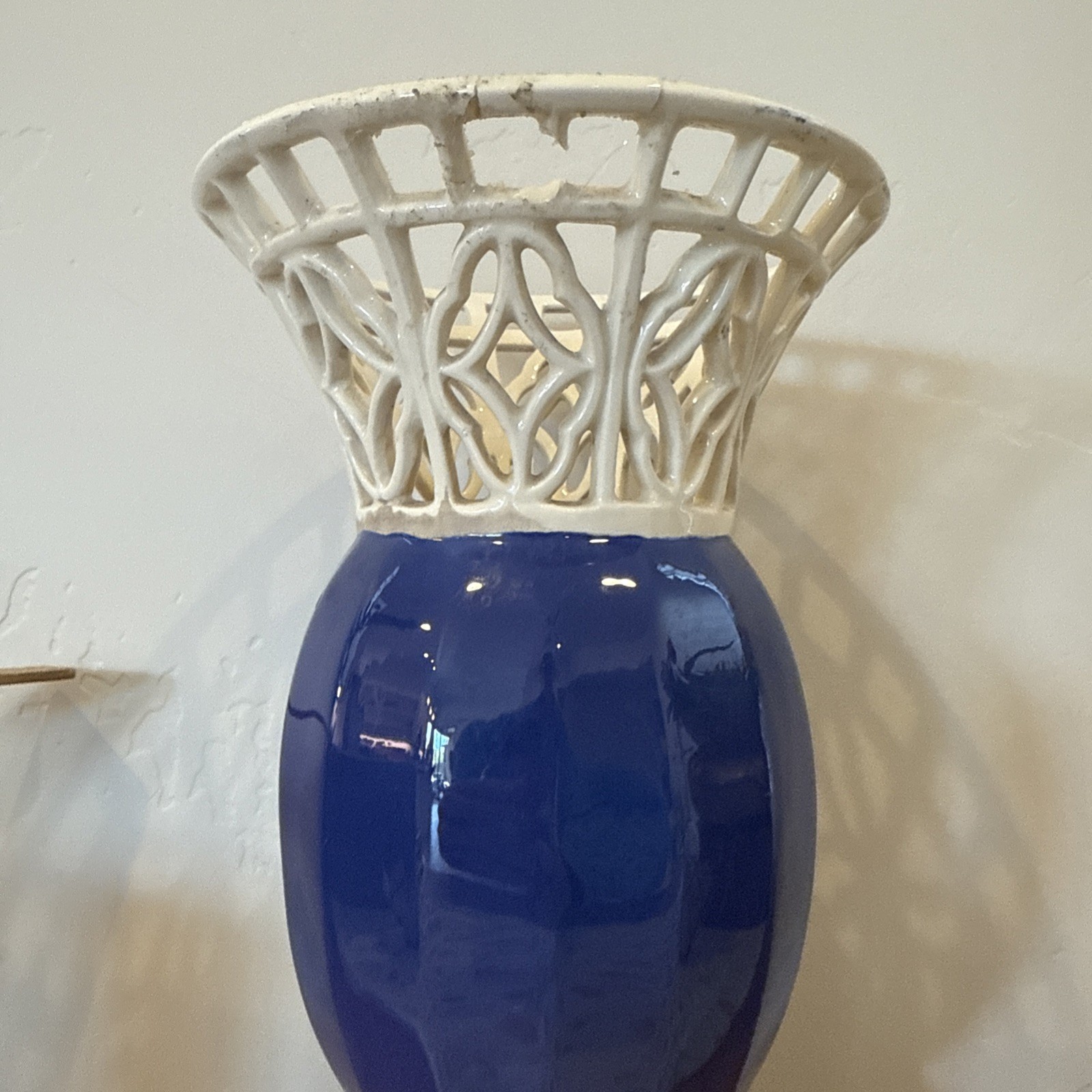 Eichwald 405 Art Nouveau Majolica Vase 20th Mid Century Blue Ornate White