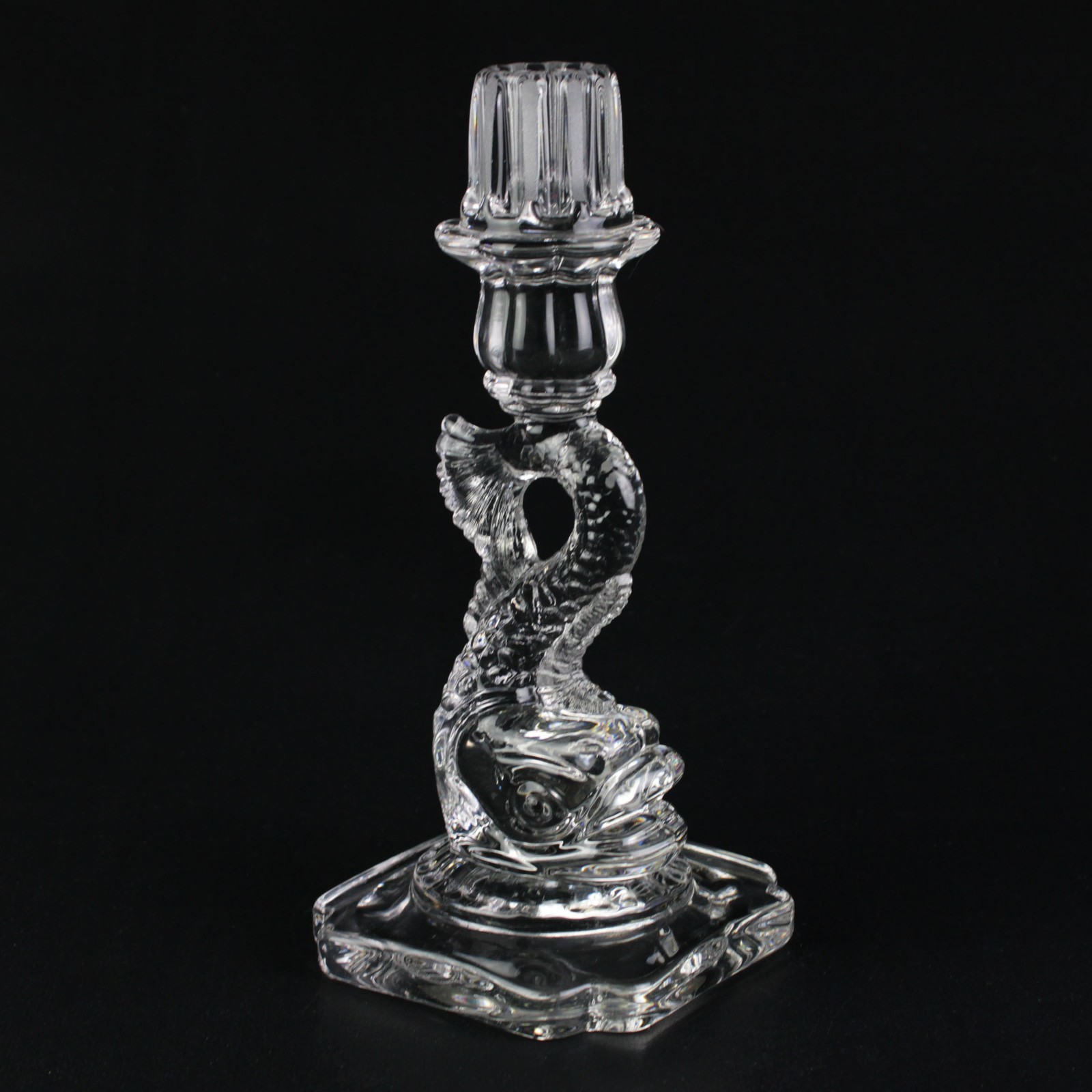 Cambridge Dolphin Candlestick Holder, Vintage Elegant Glass Candelabra Base 9.5″