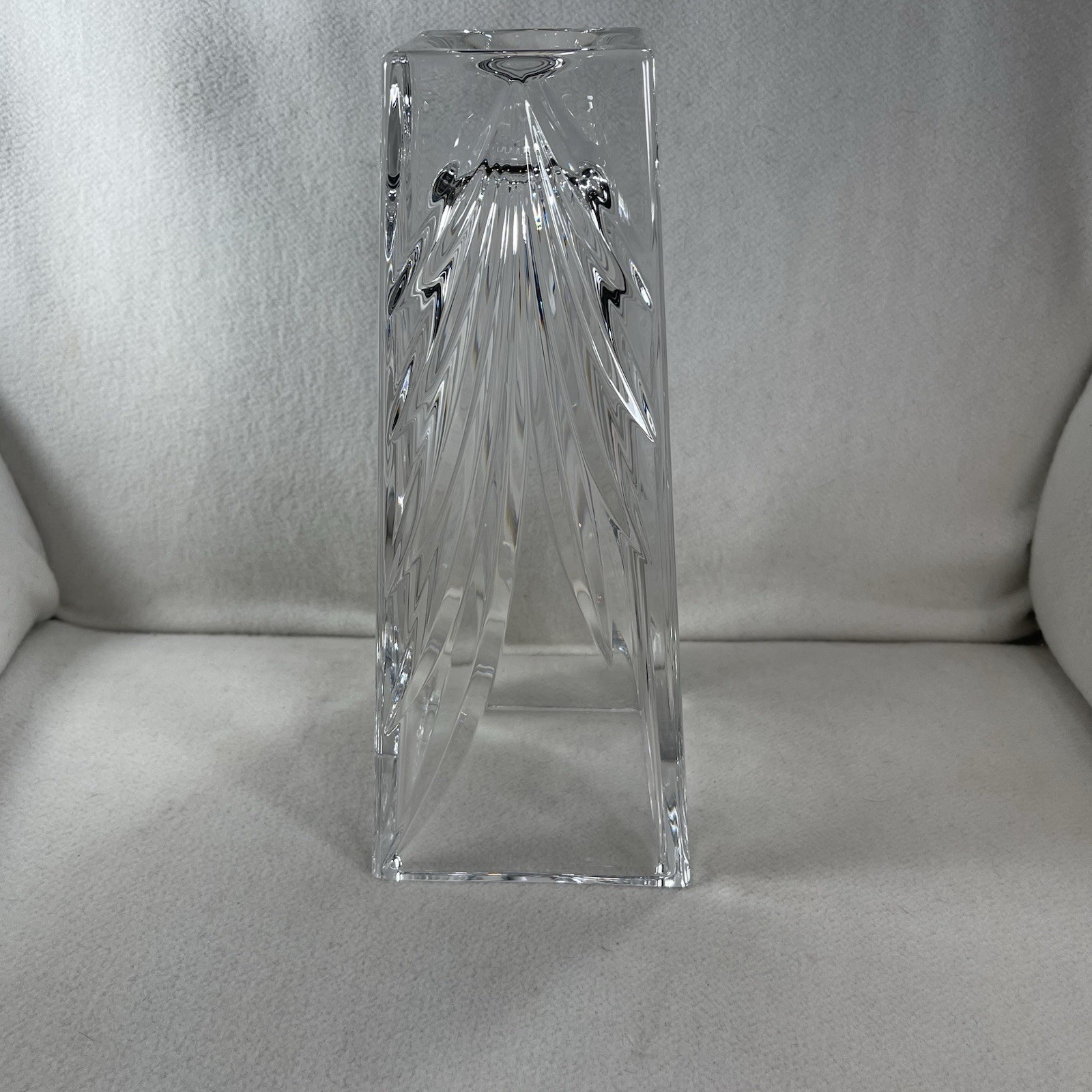 Vtg Heavy Lead Crystal Vase Square Shape W/ Cut Design 10.5 “ Tall