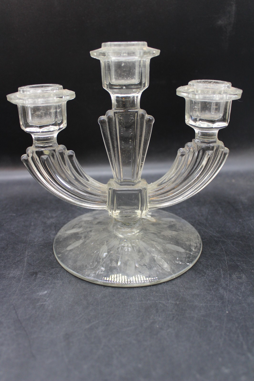Vintage Tiffin Art Deco Elegant Clear Etched Double Candelabra/ Candlestick 5×5”