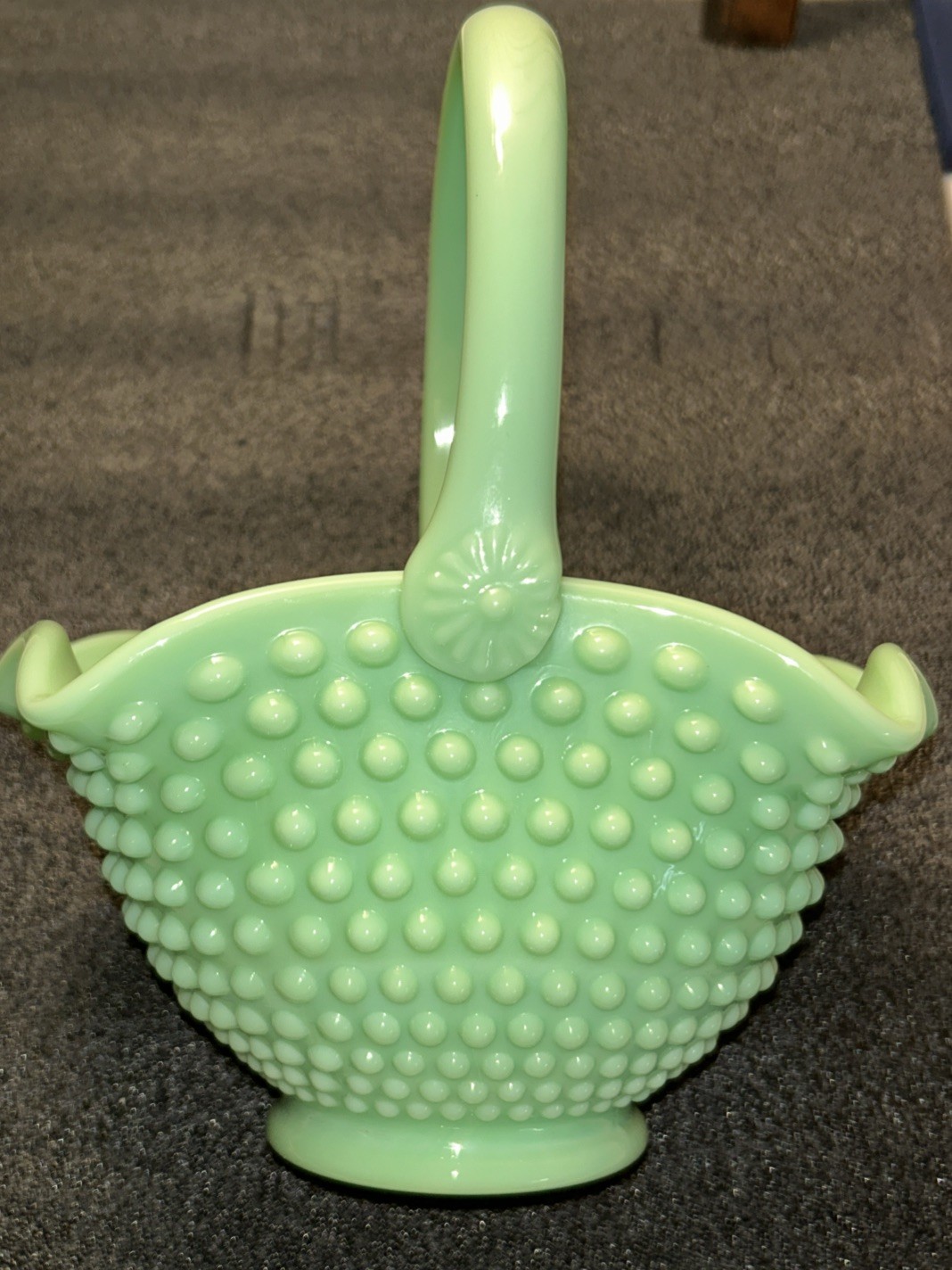 L.E. Smith Jadeite Hobnail Basket Original Excellent Condition