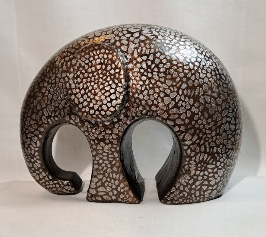 Elephant Statue Modern Safari Brown Silver Animal Figurine Oak Expressions HEAVY
