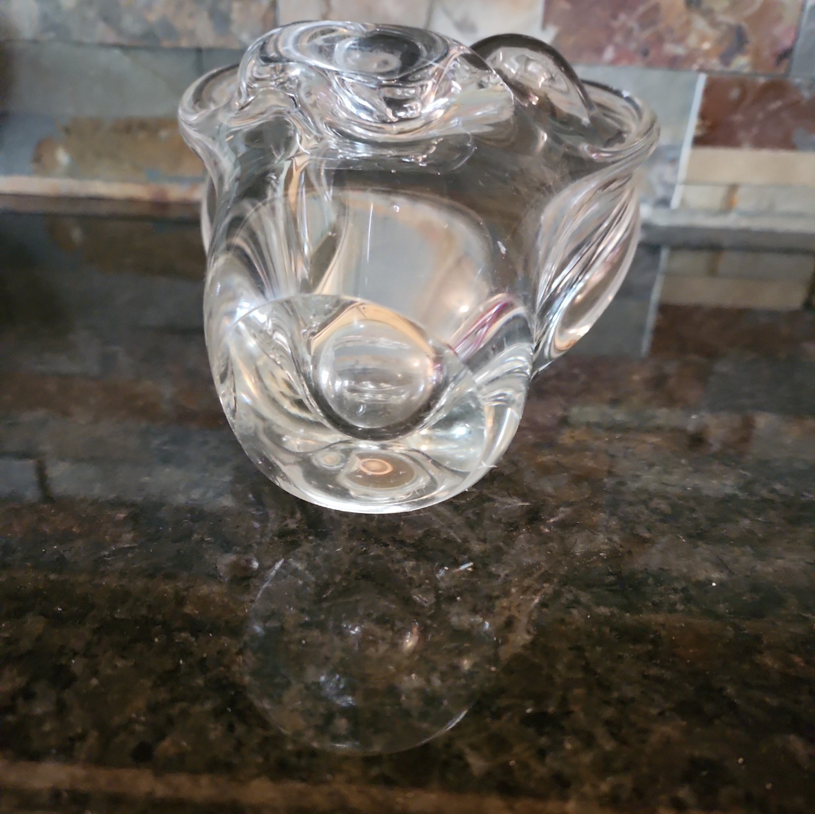 Vintage Crystal Basket Abstract Murano Style Clear Glass7.5”