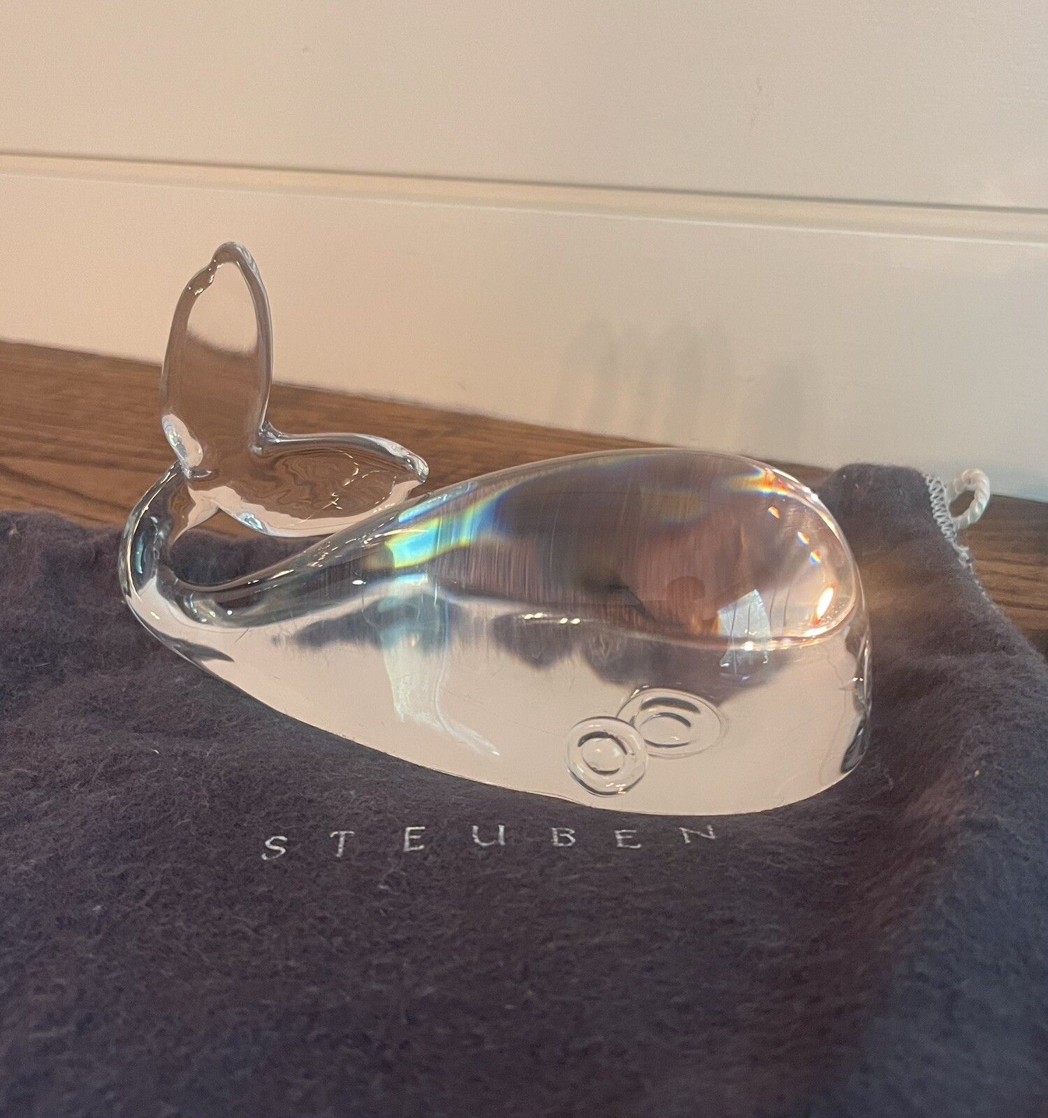 STEUBEN-Lloyd Atkins for Steuben MCM Sperm Whale Paperweight-C. 1956-Signed