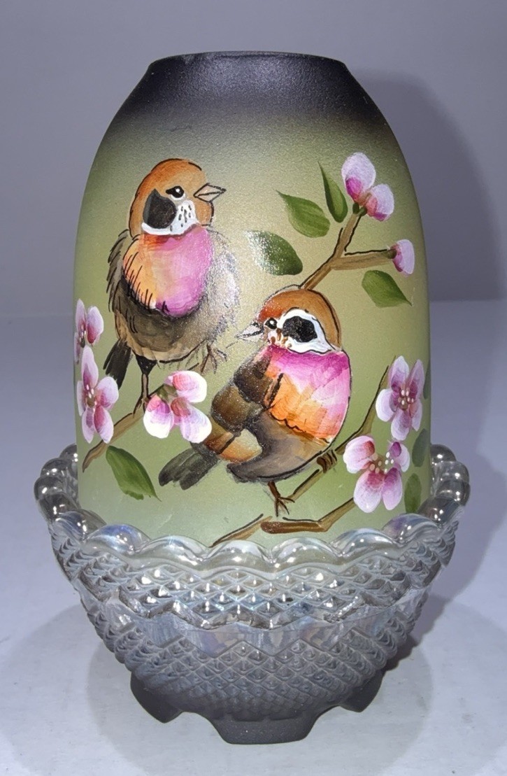 Fenton Gift Shop Fairy Lamp “Cherry Blossom Duet” Songbirds K Barley #18/76