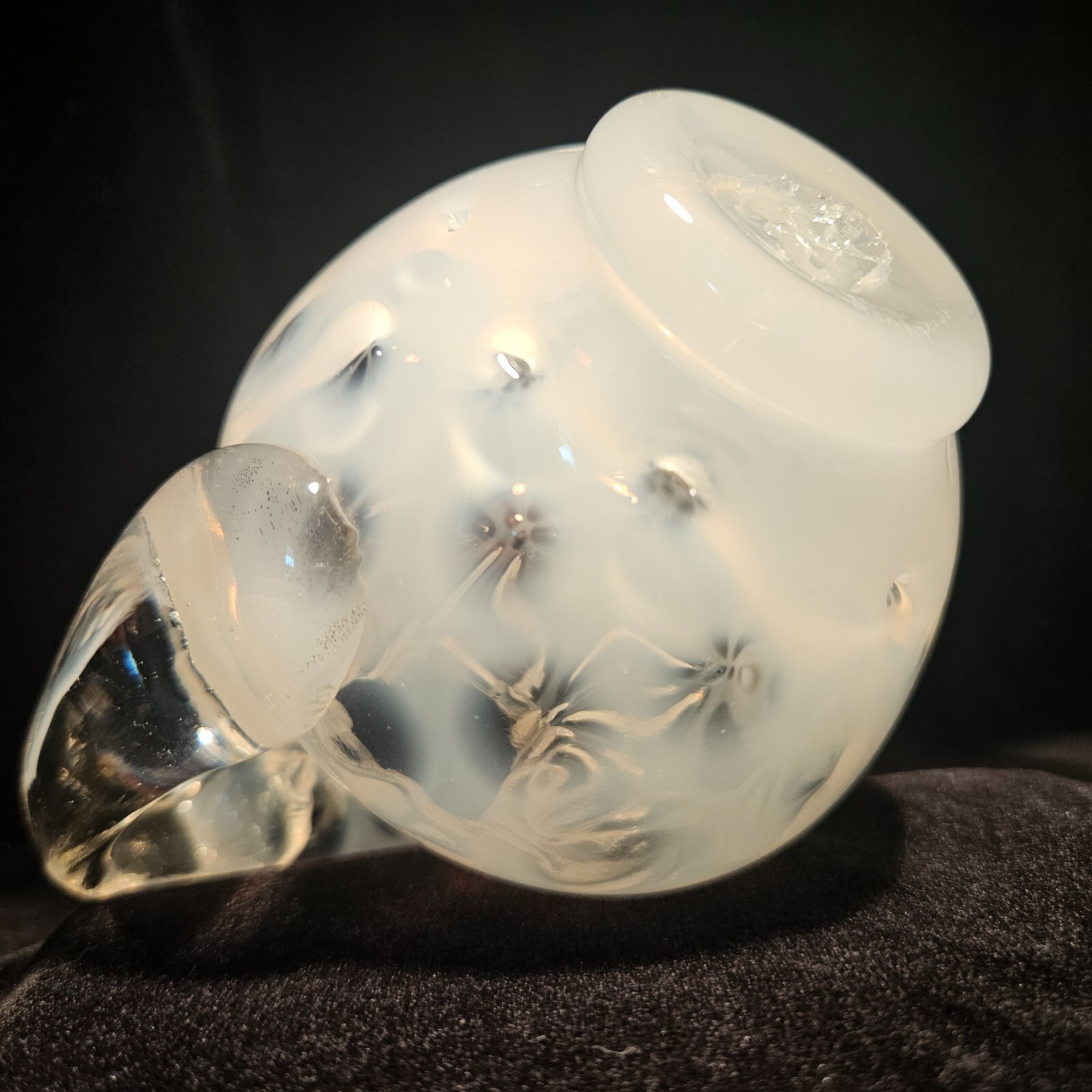 FENTON White Opalescent Coin Dot Pitcher Creamer Hand Blown Pinched Neck 4.5″