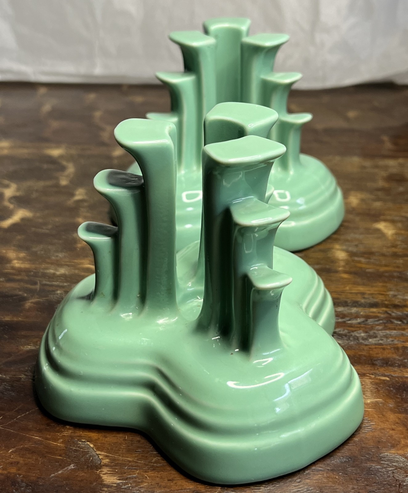 Fiestaware Sea Mist Green Art Deco Pyramid Candle Holders Made in the USA-Pair