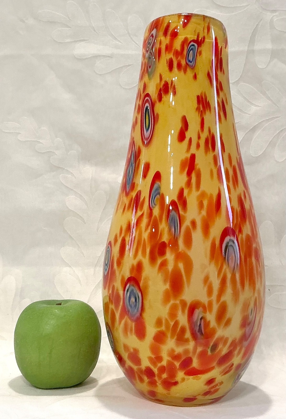 Vtg Murano Millefiori Style Cased Glass Vase 12″ Retro Mid-Century