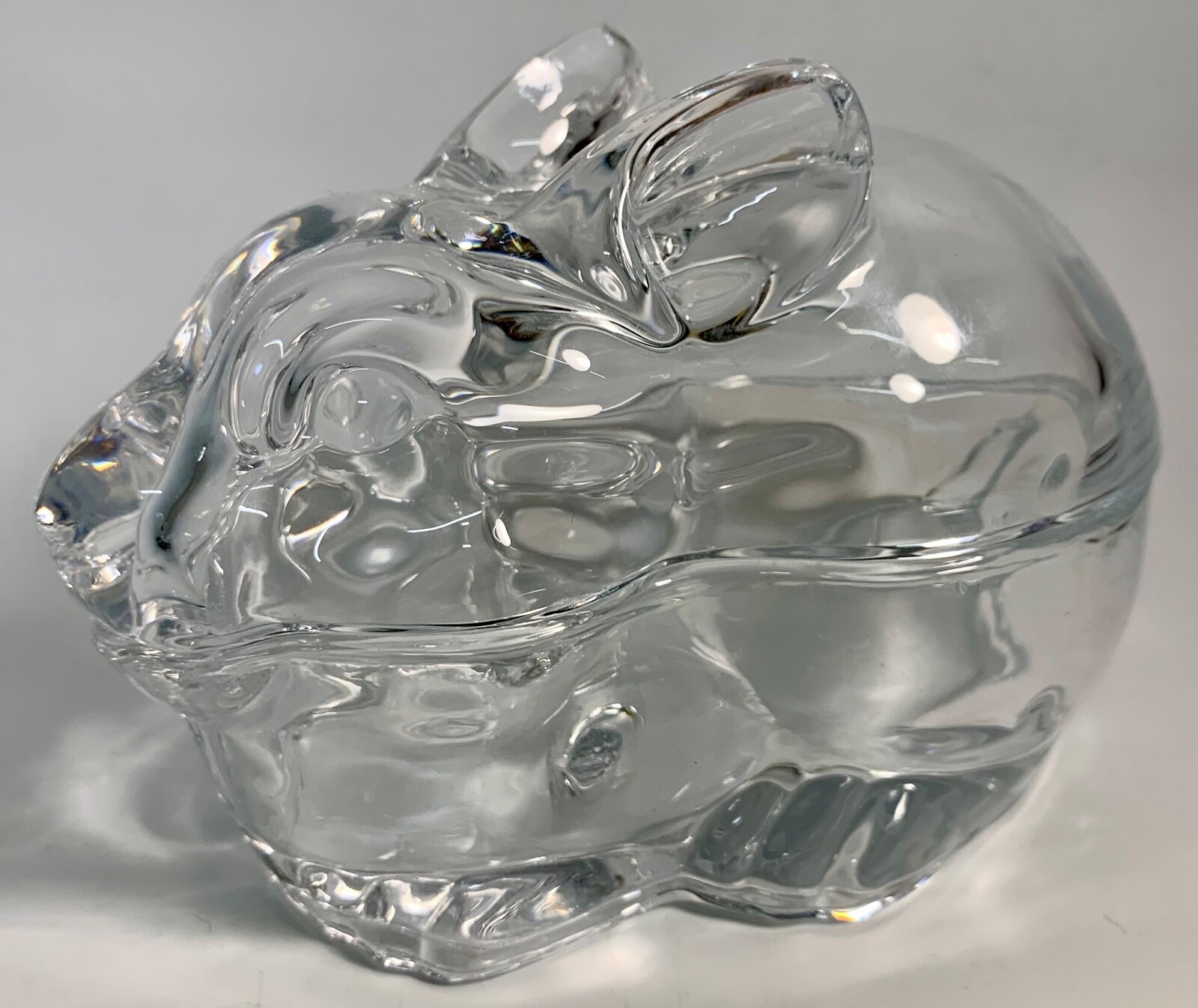 Clear Smooth Glass Bunny Rabbit Covered Candy Trinket Dish Box