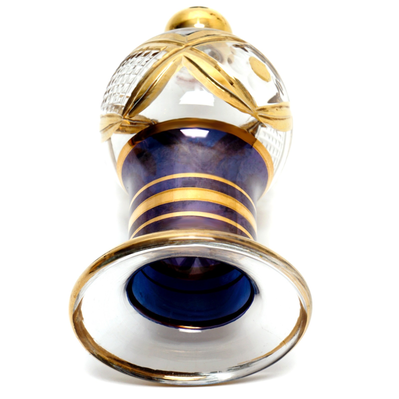 Egyptian Blown Glass Candlestick Holders w White Candles Set of 3 Blue and Gold