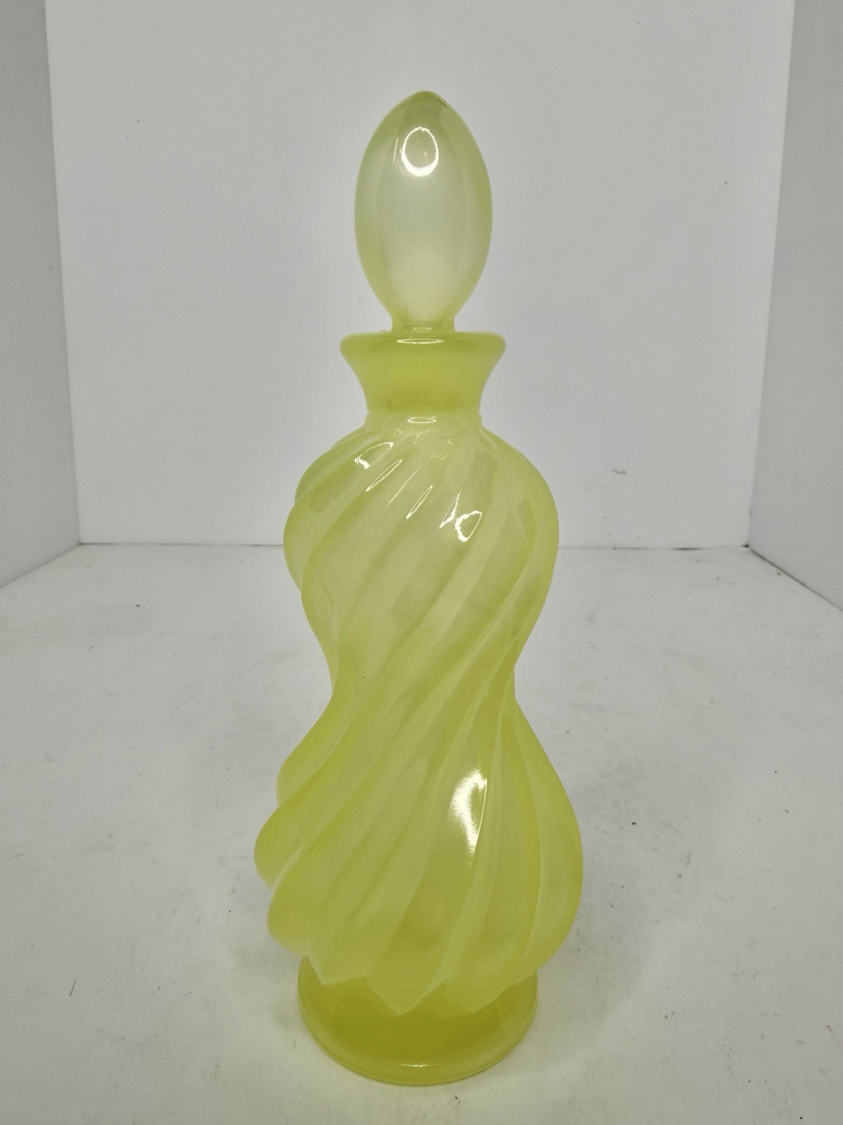 Antique Portieux Vallerysthal Yellow Opaline Vaseline Glass Perfume Bottle
