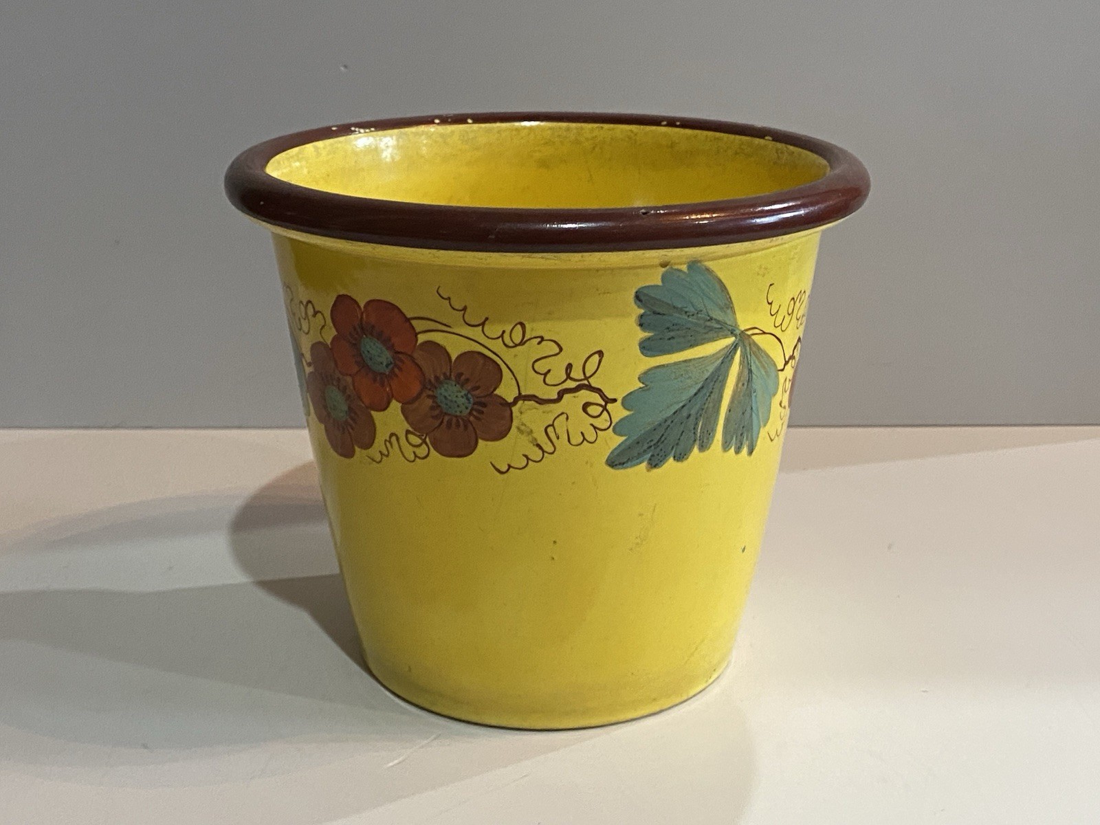 Staffordshire Canary Flower Pot With Floral Designs Ca. 1820