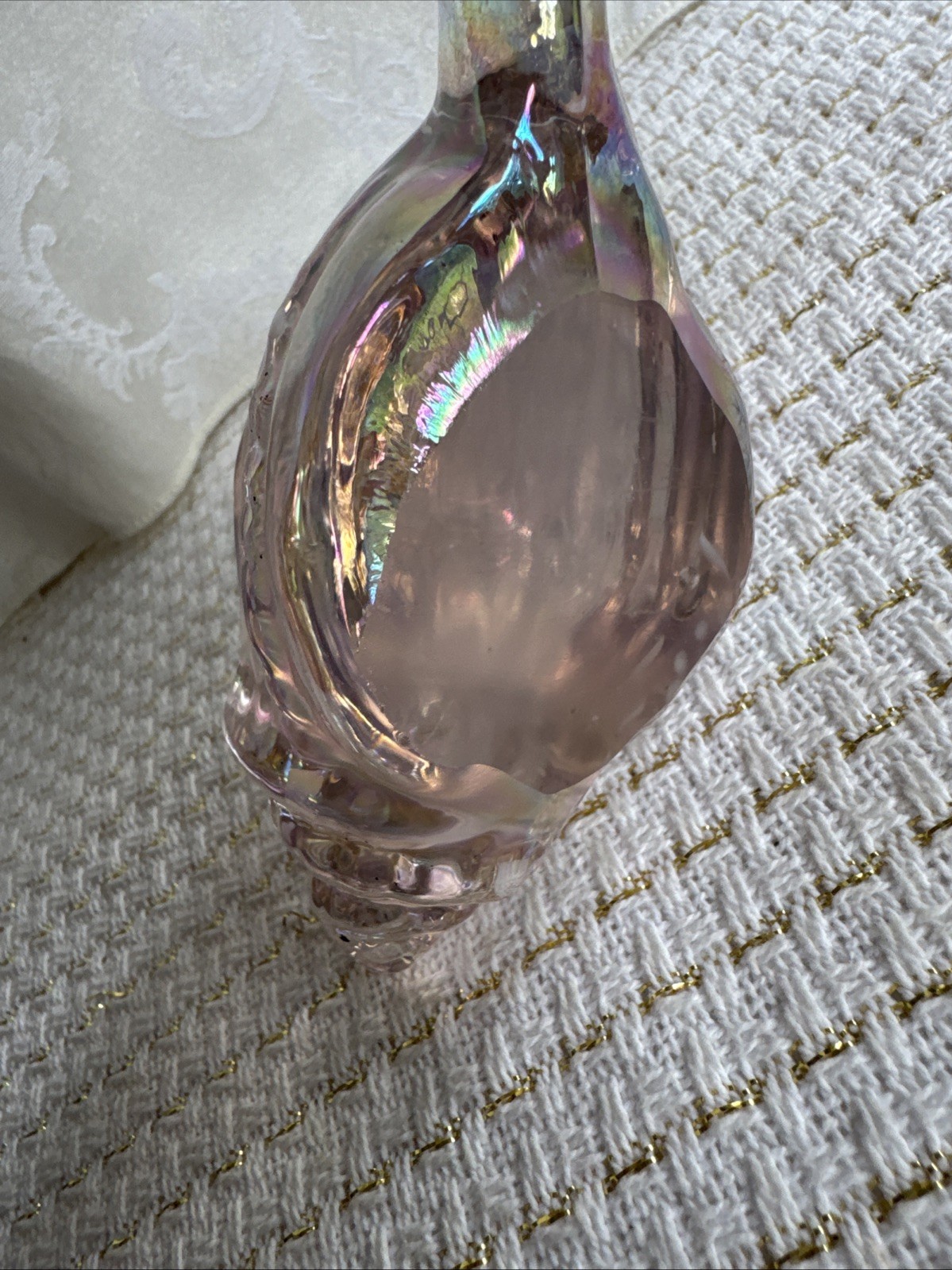 Vtg Paperweight Silvestri Iridescent Pink Conch Shell Art Glass 4.75” L 2.75” T