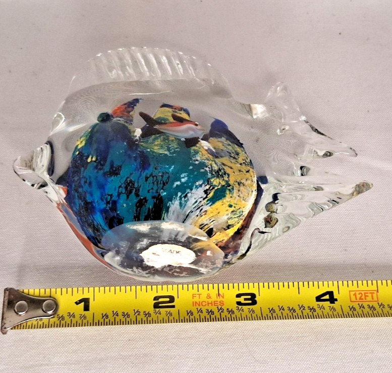 Vintage Murano Style Art Glass Angelfish Paperweight Hand Blown Tropical Fish Fi