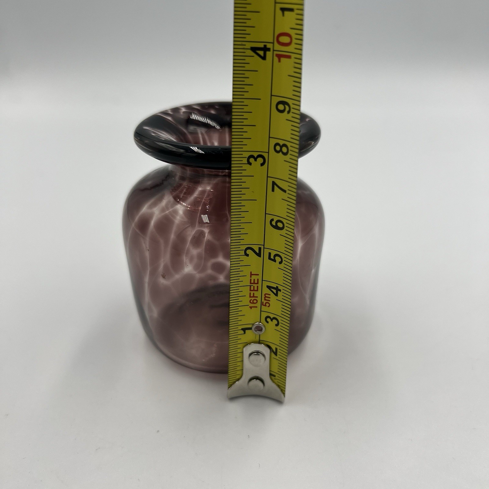 Amethyst Purple Pulled Feather 3.75” Studio Art Glass Vase | Signed Jensen 11/19