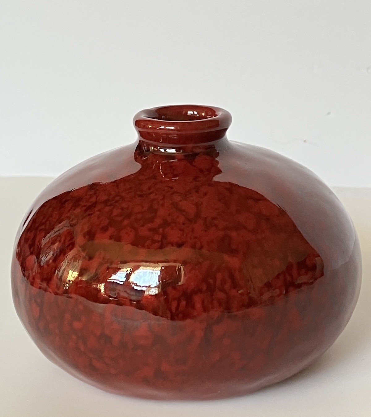 Ceramic Glazed Oxblood Red Art Pottery Bud Vase 3.25 Inches