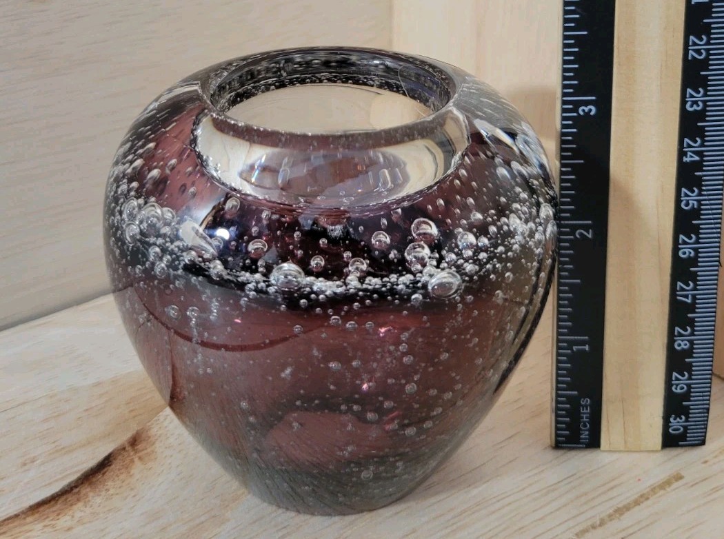 Hand Blown Purple Art Glass Royal Limited Crystal Poland Votive Candle Holder
