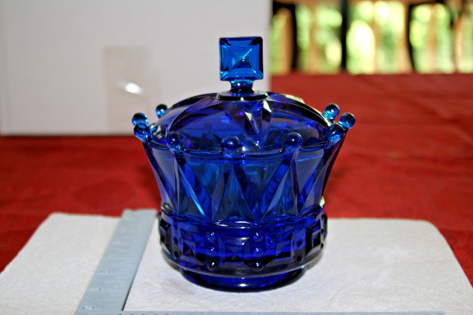 Fostoria Glass Windsor Crown Cobalt Flat Candy Dish with Lid