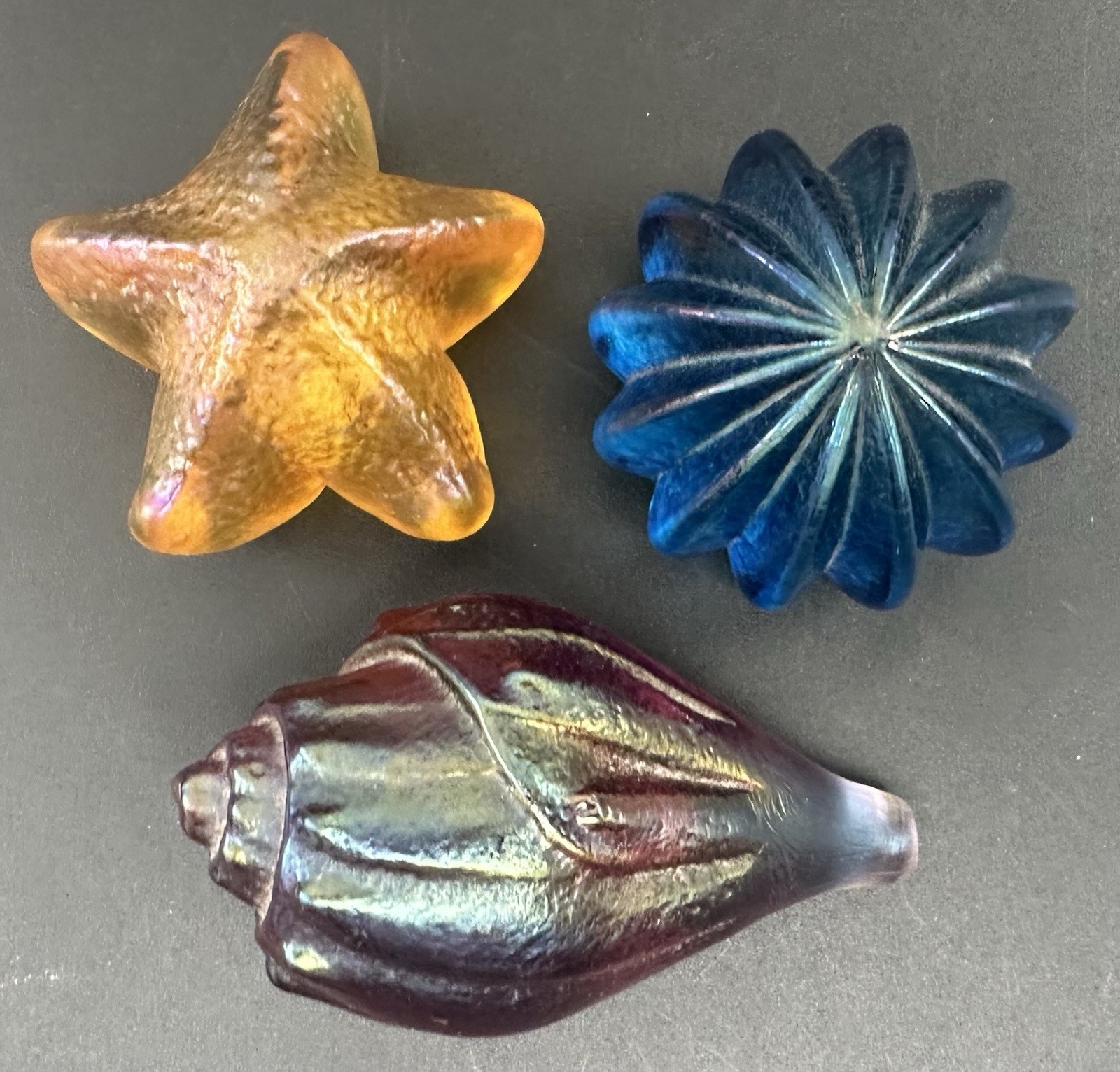 Lot of 3 Robert Held Handmade Sea Shell Art Glass Signed RHAG Beach Art