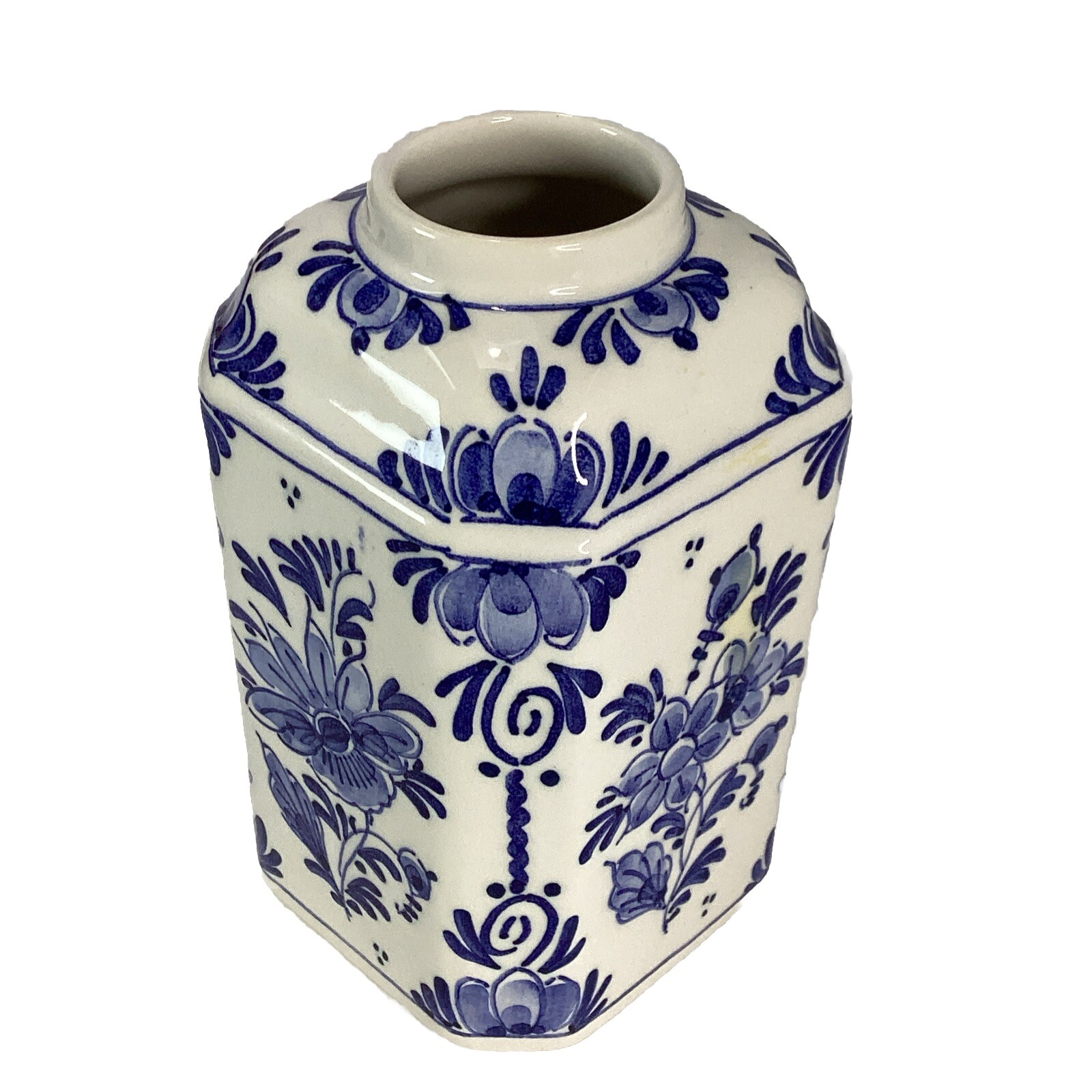 D.P Delft Blue Floral Hand Painted & Signed Mini Jar Missing Lid Holland 5”